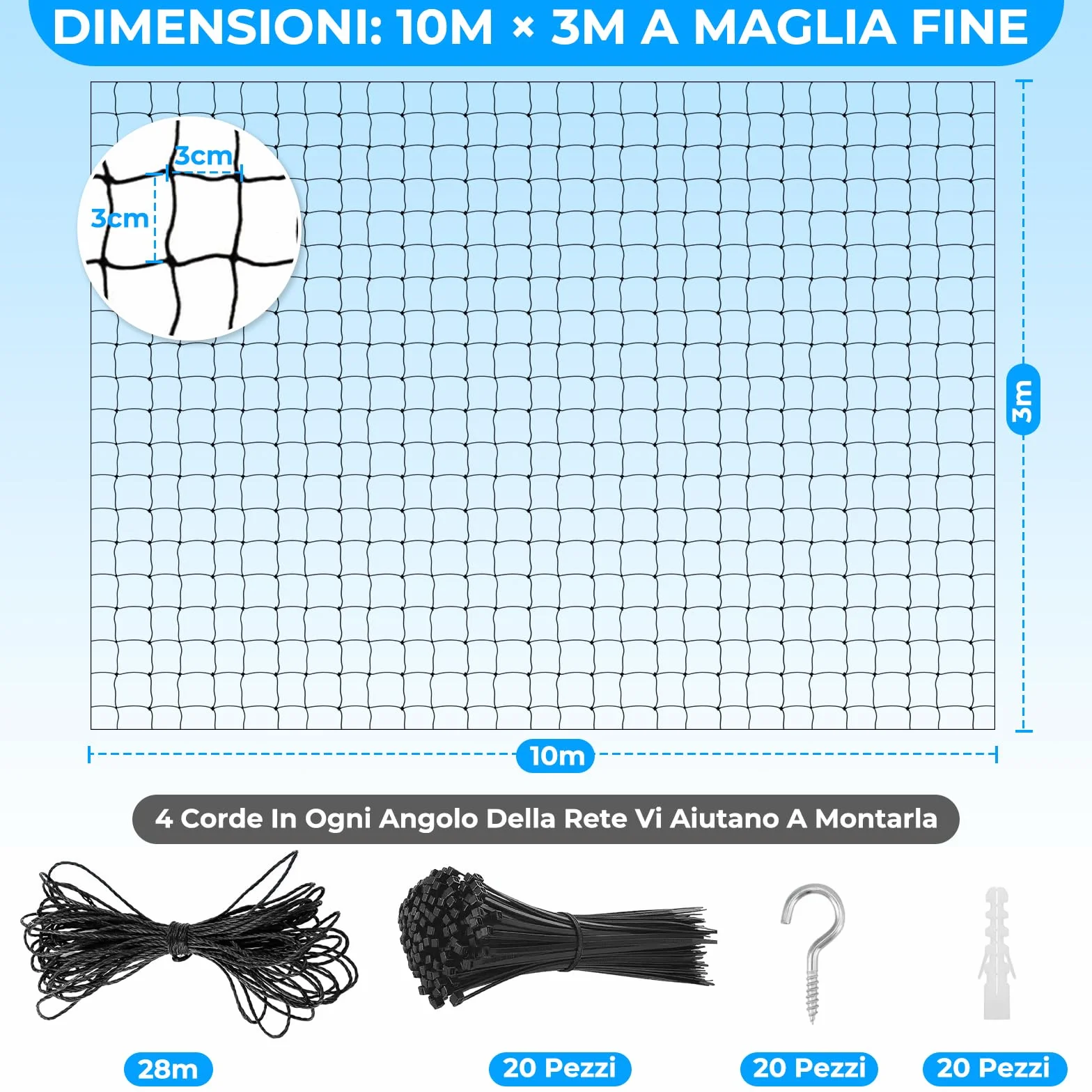 Rete per Gatti per Balcone e finestre, Rete Protettiva per Balcone, Rete da Balcone per Gatti, Rete Protettiva Trasparente per Gatti per balconi e finestre (10x3m)