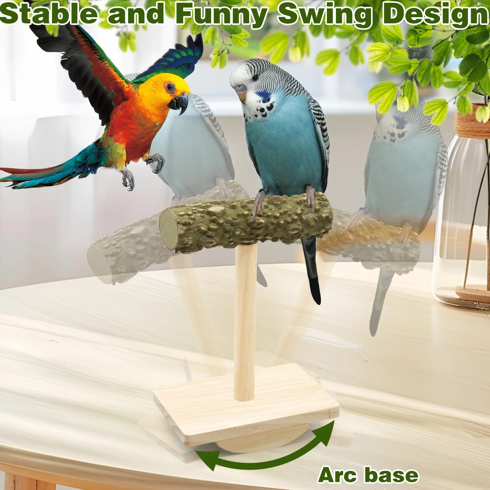 Supporto per trespolo per uccelli, altalena per uccelli, in legno naturale, per addestramento, arricchimento e intelligenza, a dondolo, giocattoli in legno, base ad arco, per parrocchetti piattaforma