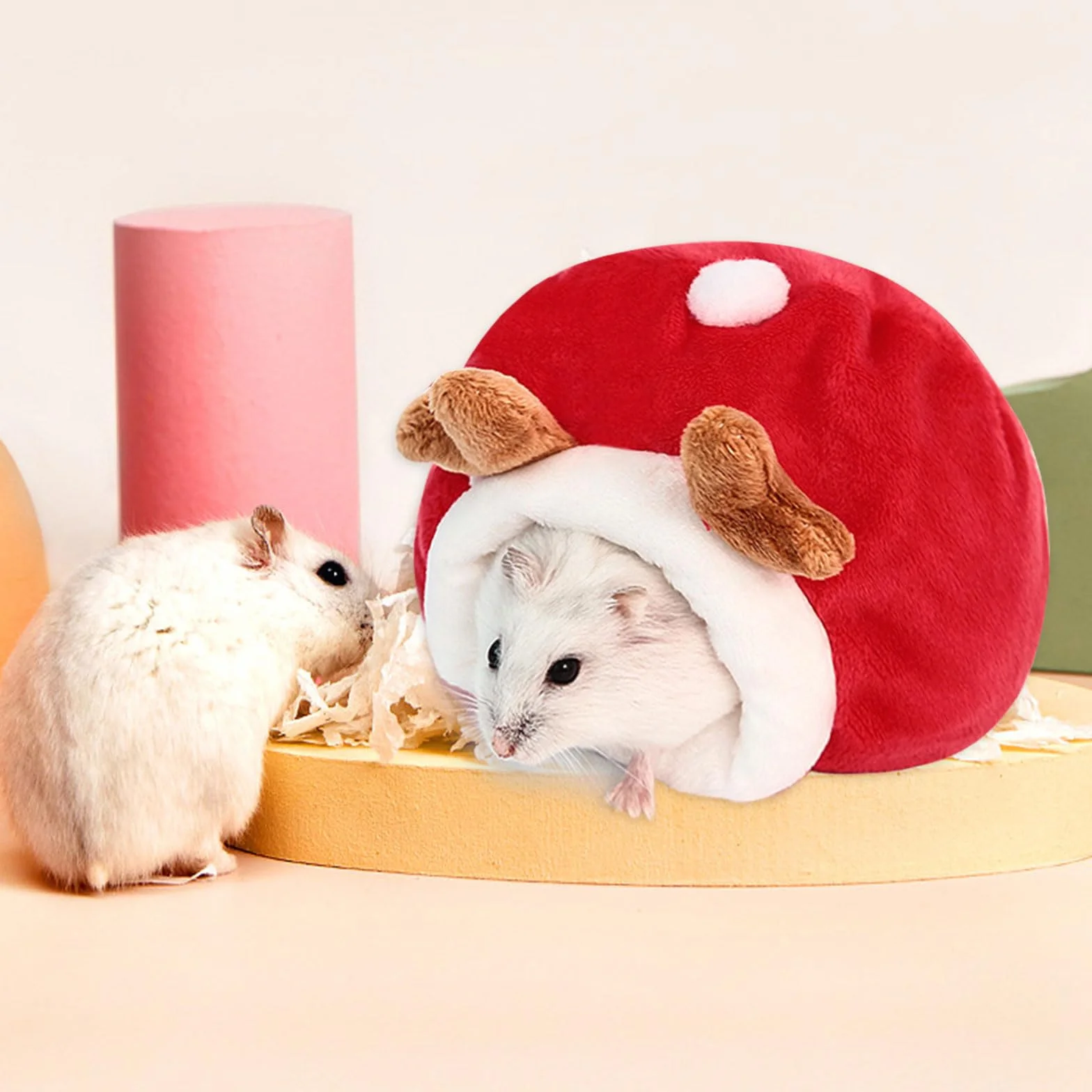 SKHAOVS 2 Pezzi Cuccia Per Criceto,Gabbia per Nidi Invernali per Piccoli Animali,Piccoli Animali Letto,Warm Nido di Cotone,Cuccia Lettino Nido per Criceti per Riccio Criceti Scoiattoli(Rosso Giallo)