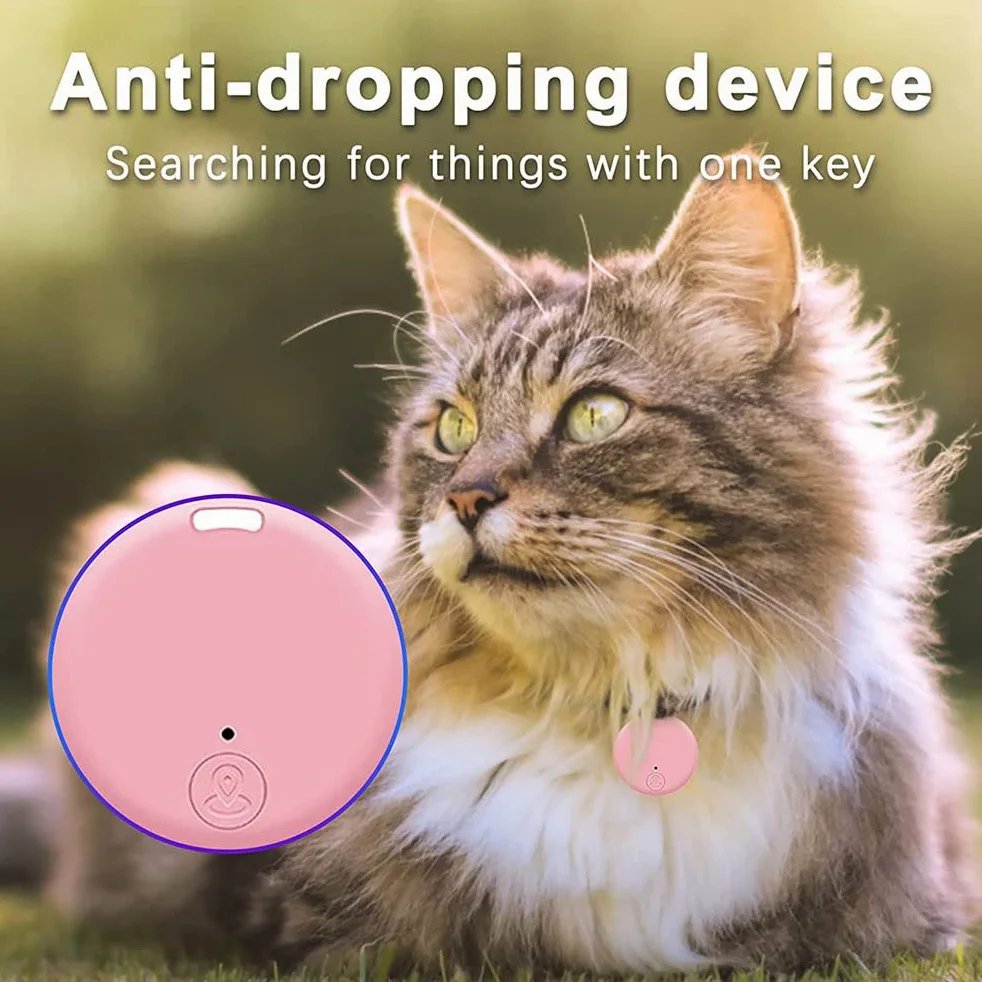 Localizzatore GPS portatile Bluetooth 5.0 con anello a strappo, dispositivo anti-perdita intelligente, dispositivo impermeabile, localizzatore di animali domestici per cani, gatti, portafogli,Rosa