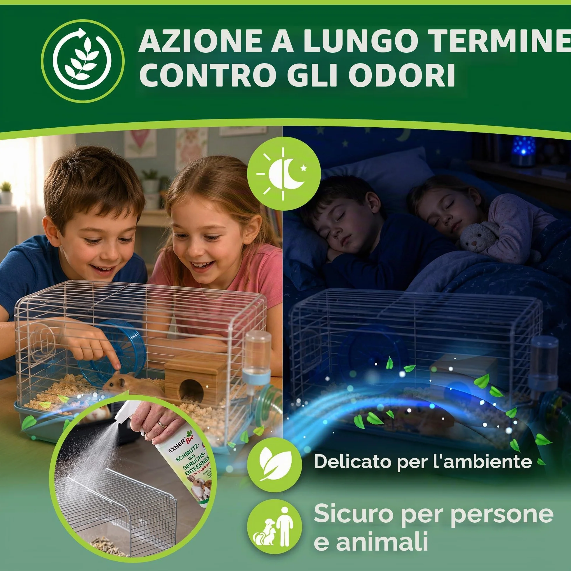 Antiodore e sporco per gabbie di roditori, con microrganismi contro le feci, l'urina e gli odori degli animali domestici, 100% naturale e delicato, flacone spray da 500 ml