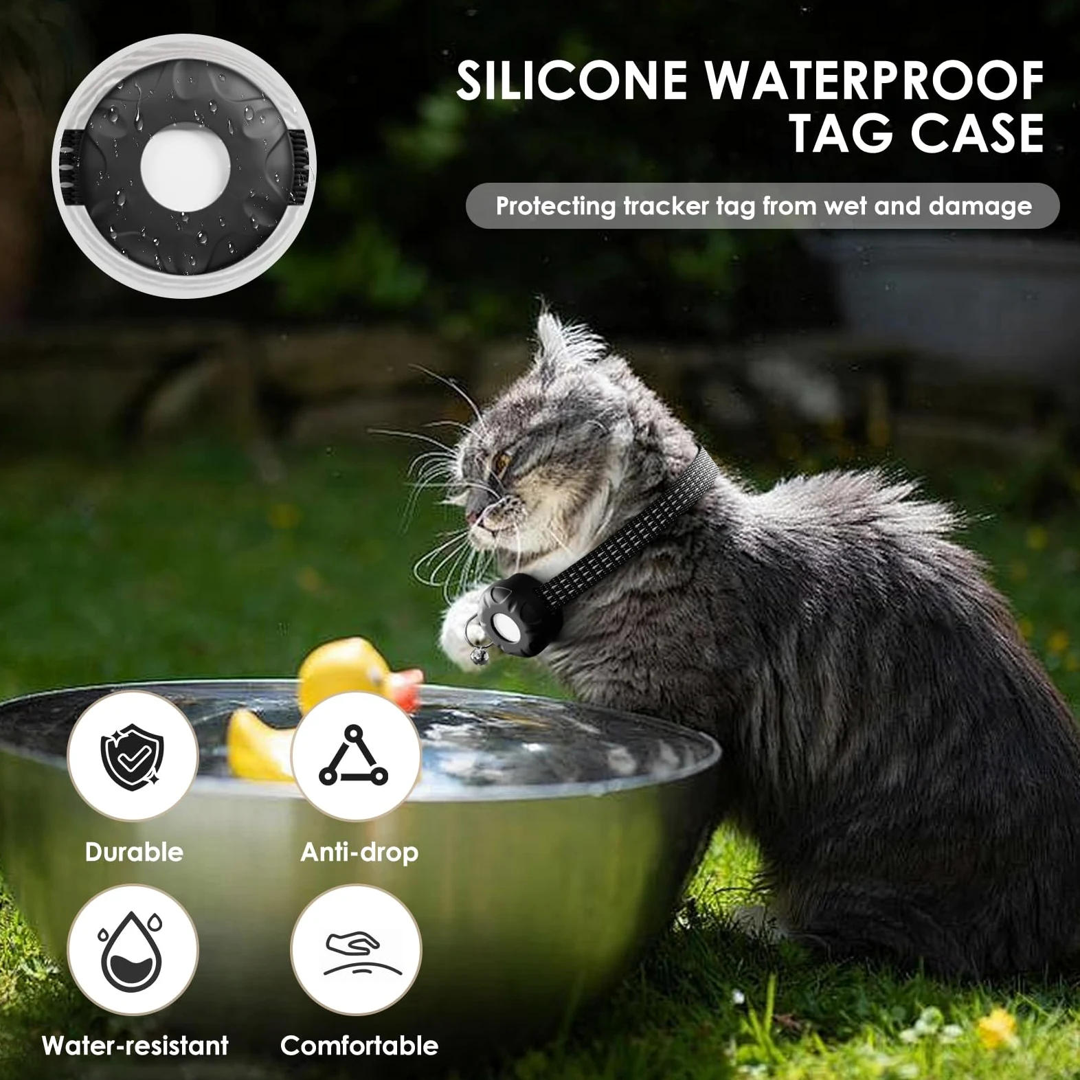 Localizzatore per gatti, senza canone mensile, impermeabile, compatibile con app Apple Find My (solo iOS), nero