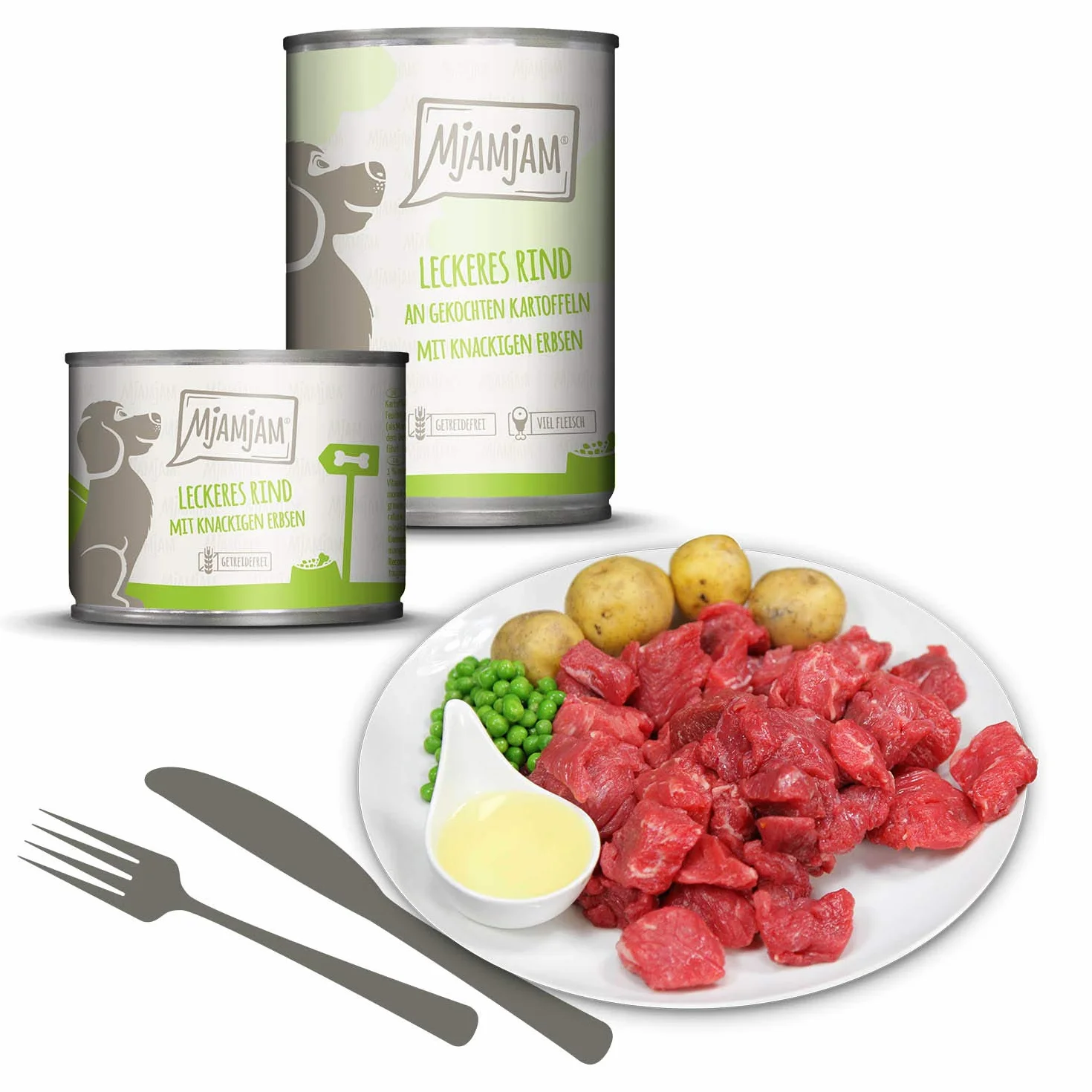 MjAMjAM - cibo umido premium per cani - confezione mista I - pollo e anatra, manzo, tacchino, confezione da 6 (6 x 200 g), naturale con carne extra