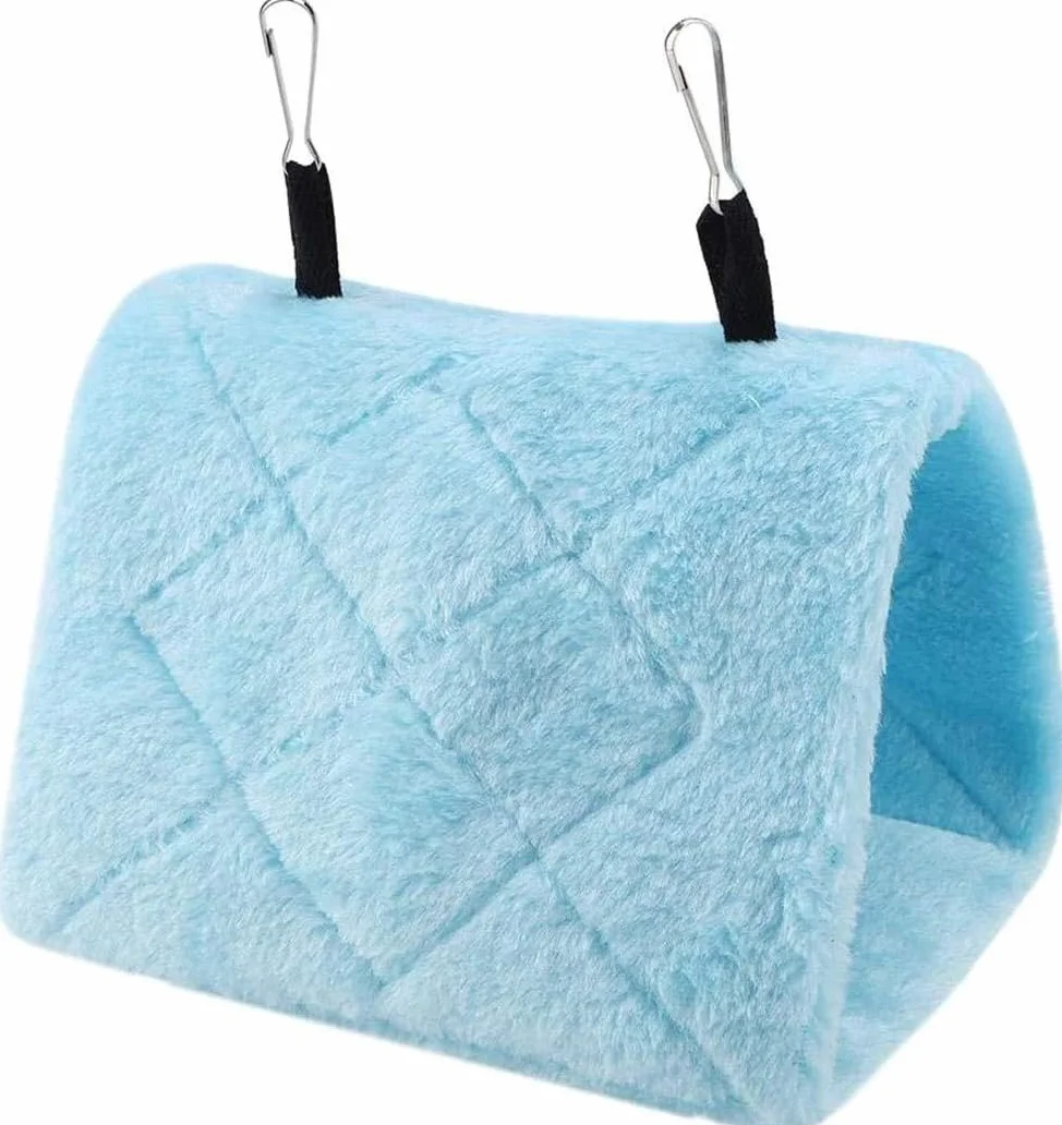 Voarge Amaca per uccelli calda e morbida, gabbia per pappagalli, giocattolo per letto o capanna (S, blu)