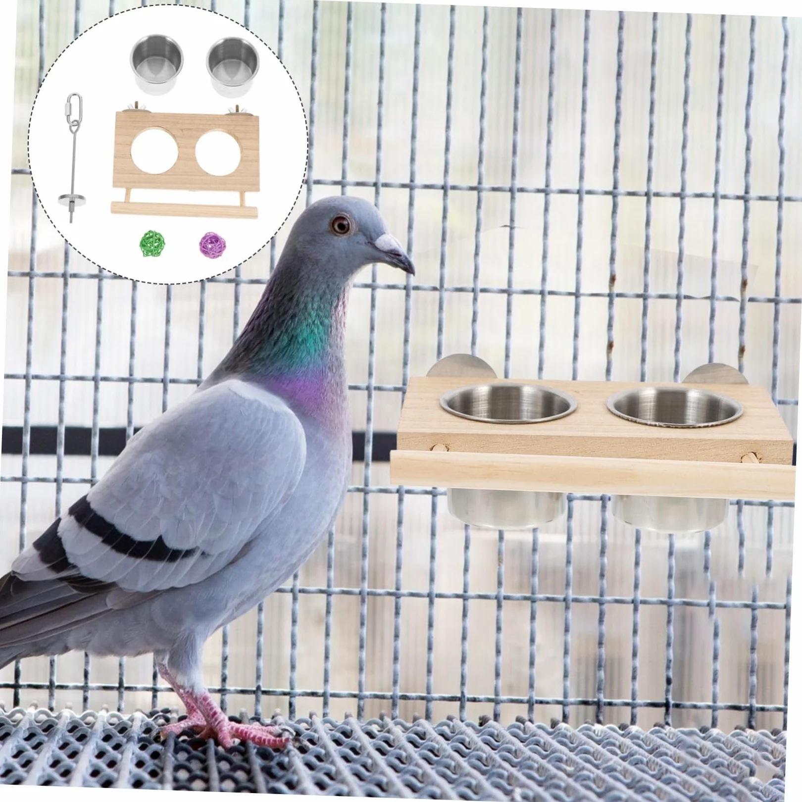 Angoily 2sets Mangiatoia Per Uccelli Con Doppia Ciotola Inossidabile Alimentatore Per Pappagalli Pappagallini e Altri Uccelli Facile Da Riempire e Pulire Design Creativo e Pratico Colore