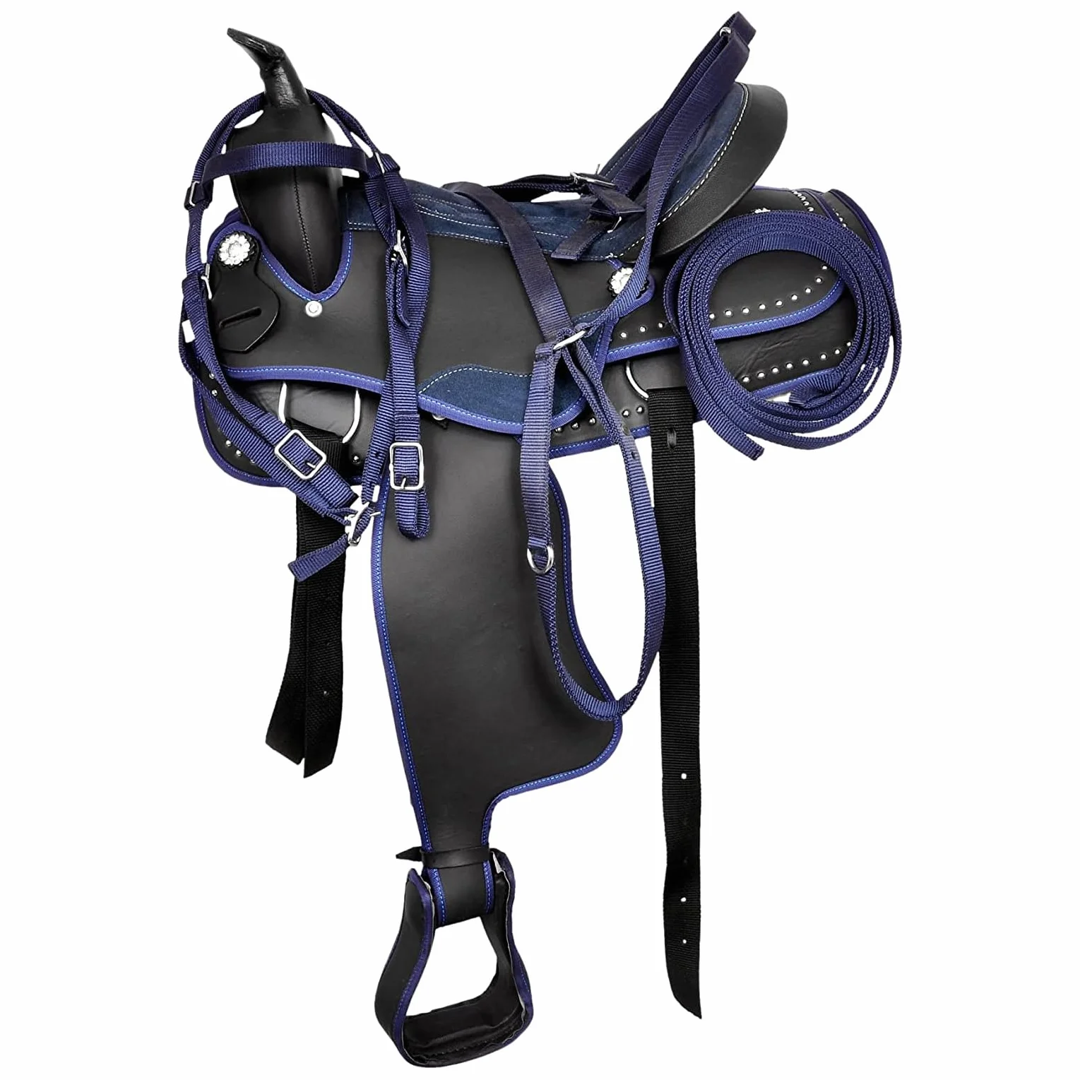 Western Horse Saddle Synthetic Pleasure Trail Barrel Racing Tack Set Nero 25,4 cm a 45,7 cm Seat 015