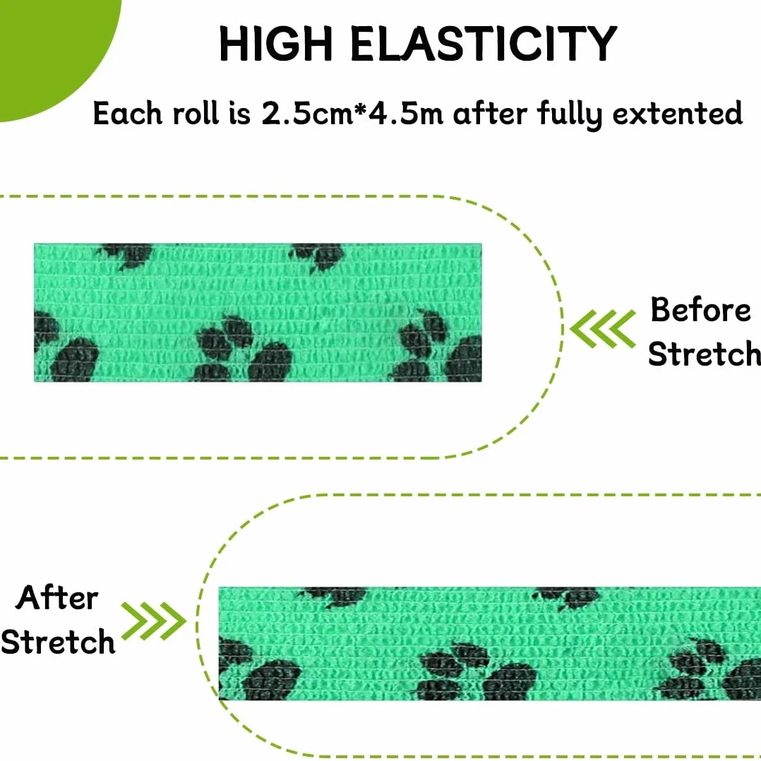 12 Rotoli Pet Vet Wrap Benda Elastica Coesiva 2.5cm x4.5m Bendaggio Adesiva Autoadesiva Benda per Animali Domestici Nastro Bendaggio Sportivo Non Tessuto Fasciatura Coesive Nastro Elastico