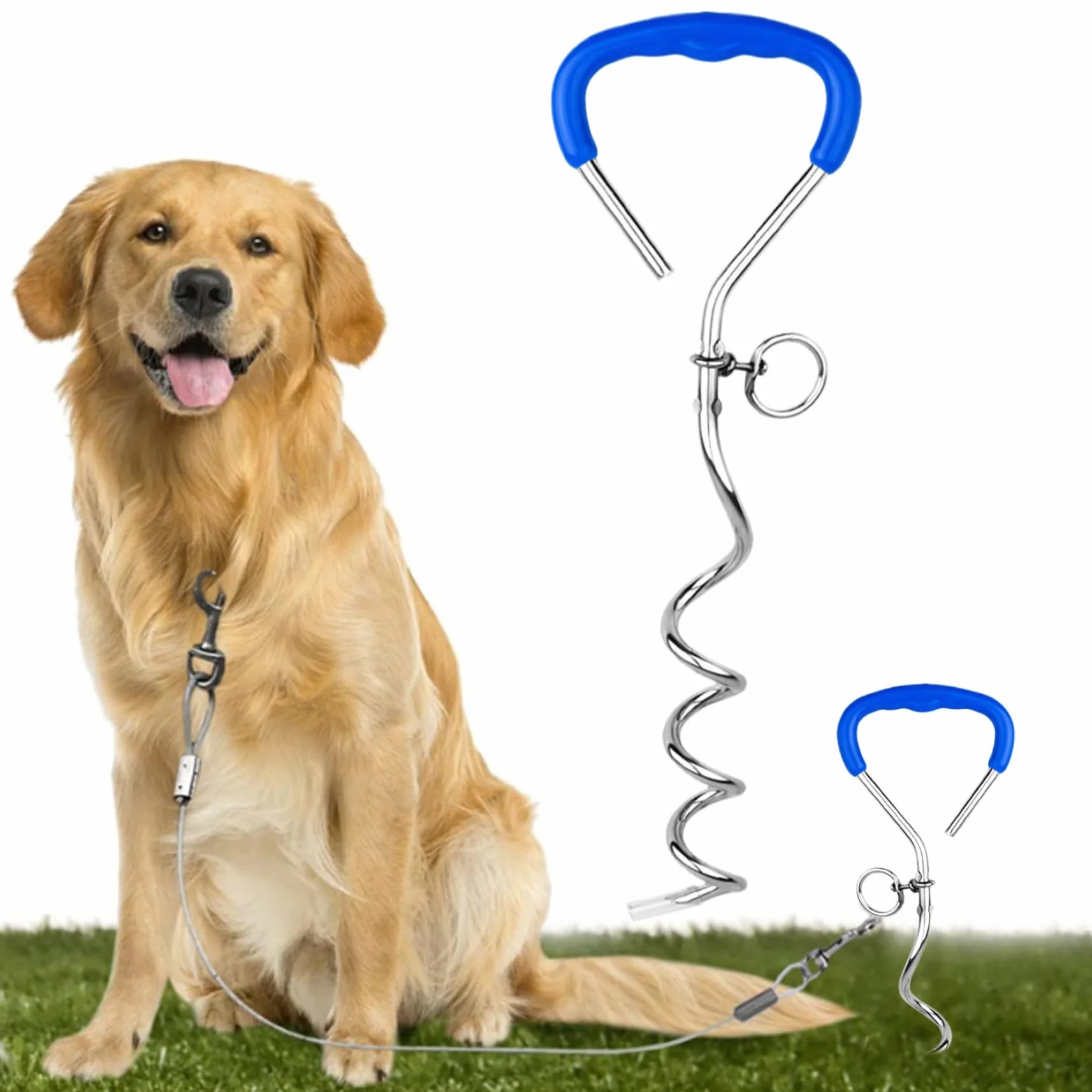 Paletto per legare il cane 16 Pali a spirale acciaio 9 mm carichi pesanti anello girevole