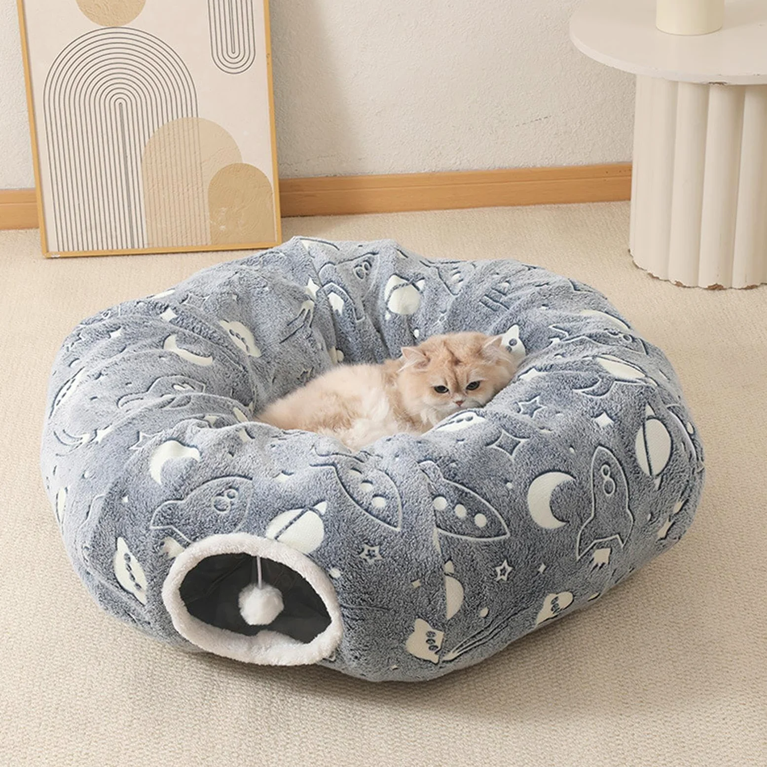 Cuccia Tunnel Per Gatti Cuccia Tunnel A Ciambella Per Gatti | Cuscino Fosforescente per Animali Pieghevole per Razze Piccole Medie Grandi Casa Balcone Appartamento