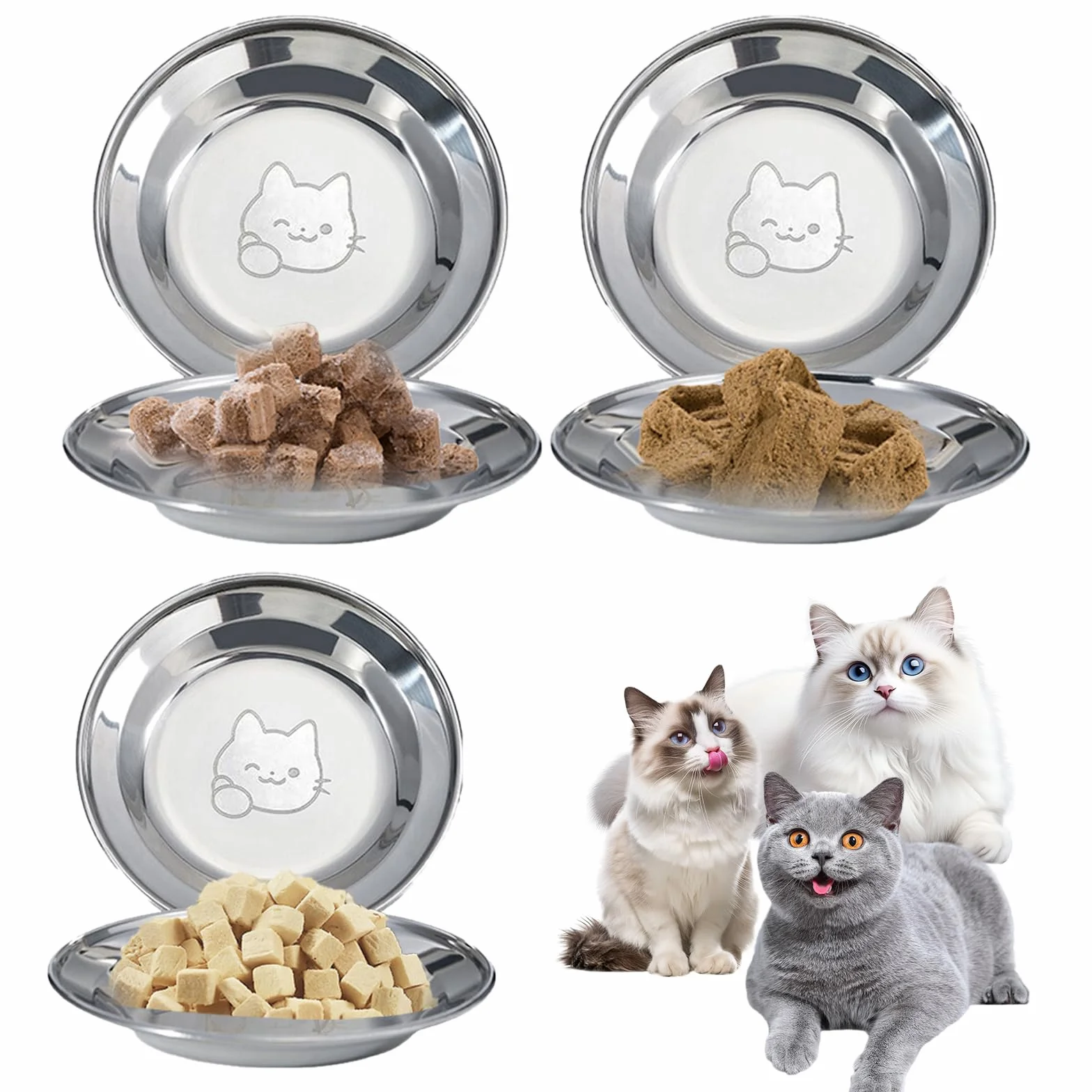 Ciotole per gatti in acciaio inox 14 cm, piatti anti-affaticamento baffi per cibo umido e secco