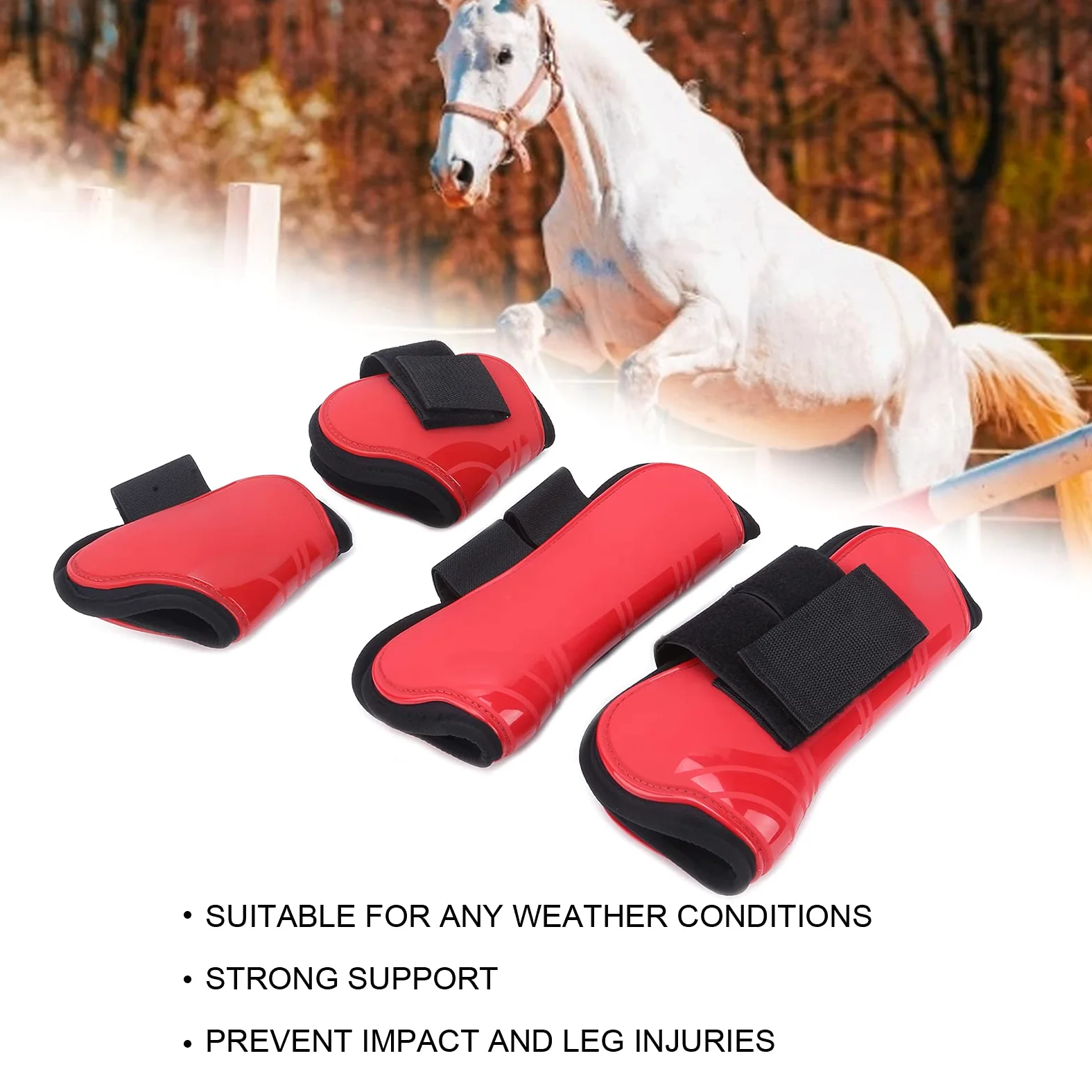 Paratendini per Cavallo Protezione Spessa con Guscio in PU per Equitazione - Confezione da 4 Colori Rossi, Eccellente Ammortizzazione e Supporto per Le Gambe