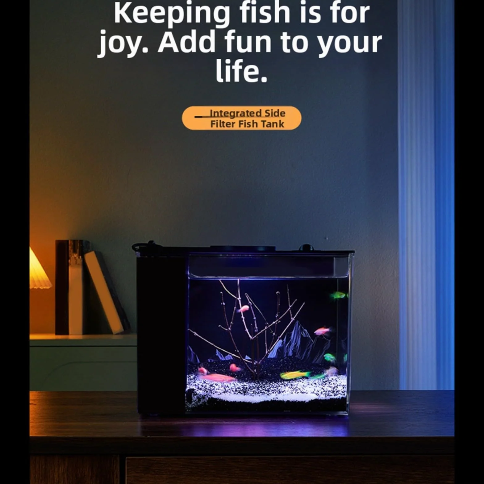 Acquario con pompa filtrante da 160 l/h, autopulente, con luce LED, modello da tavolo per la casa, compatto, 20 x 15,5 x 15 cm (S)
