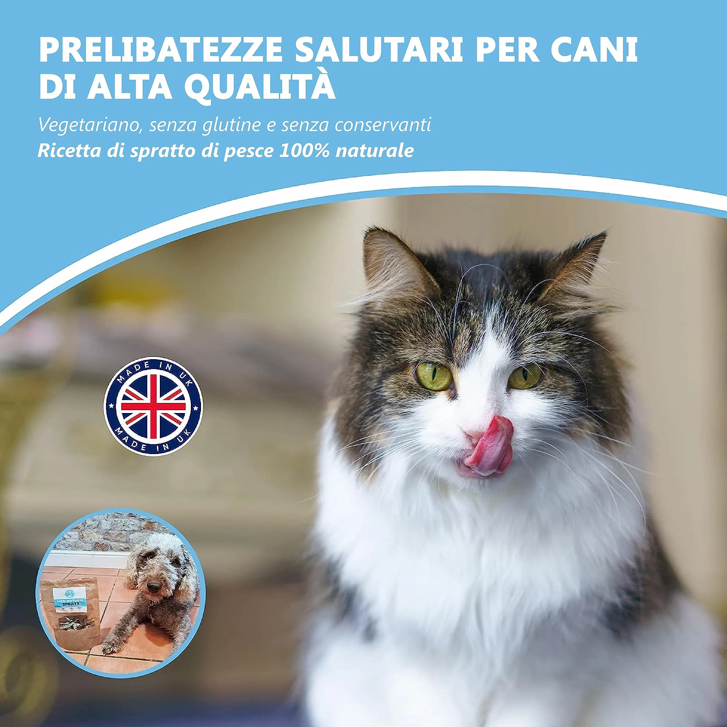 Pets Purest Snack di spratti per cani e gatti - Snack di pesce essiccato 100% naturale per cani e gatti, cuccioli e anziani - Cibo crudo ipoallergenico per animali senza glutine, cereali e lattosio