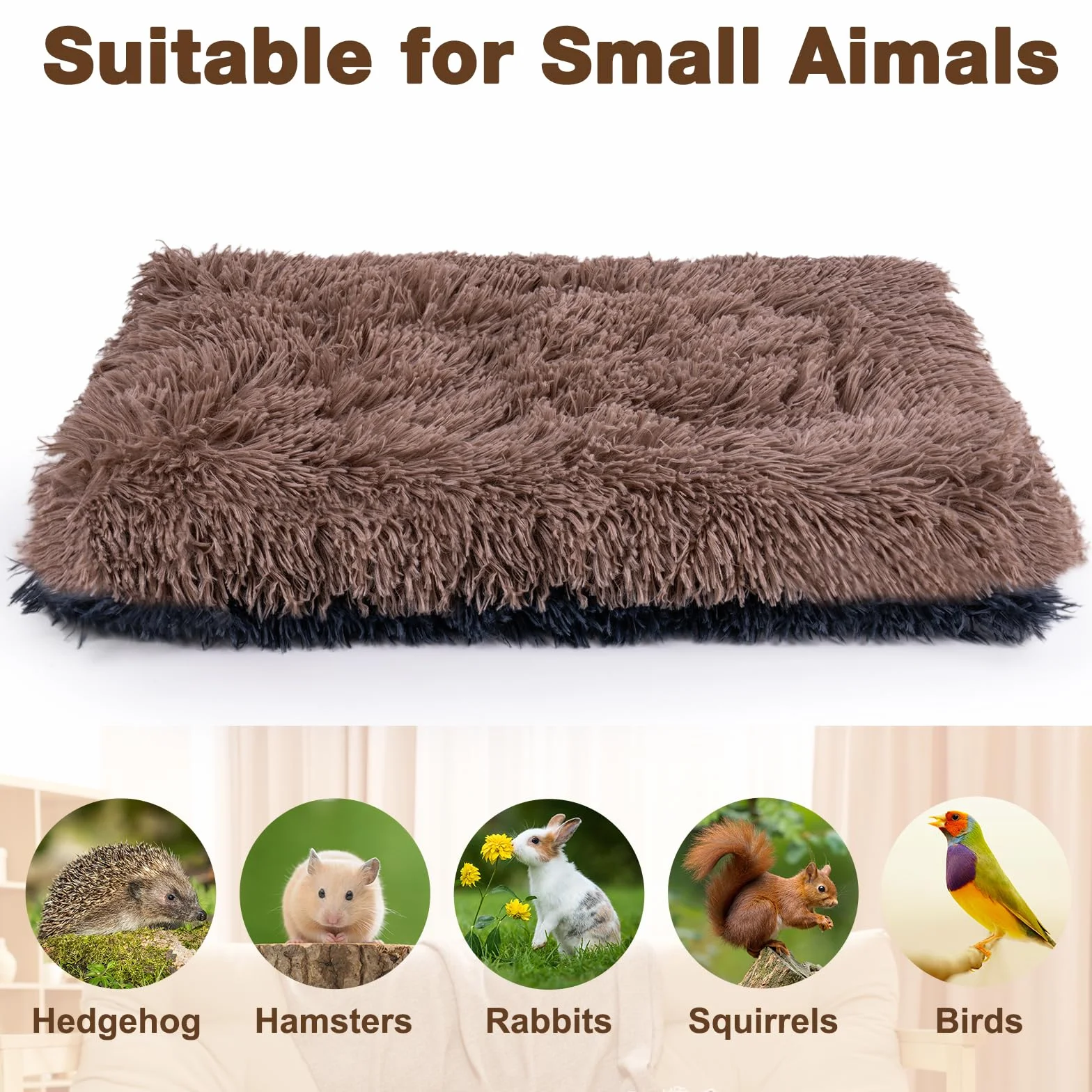 MICOOYO 2 tappetini per piccoli animali domestici, soffice cuccia in pile per conigli, porcellini d'India, scoiattoli e criceti (grigio, marrone, 49 x 32 cm)