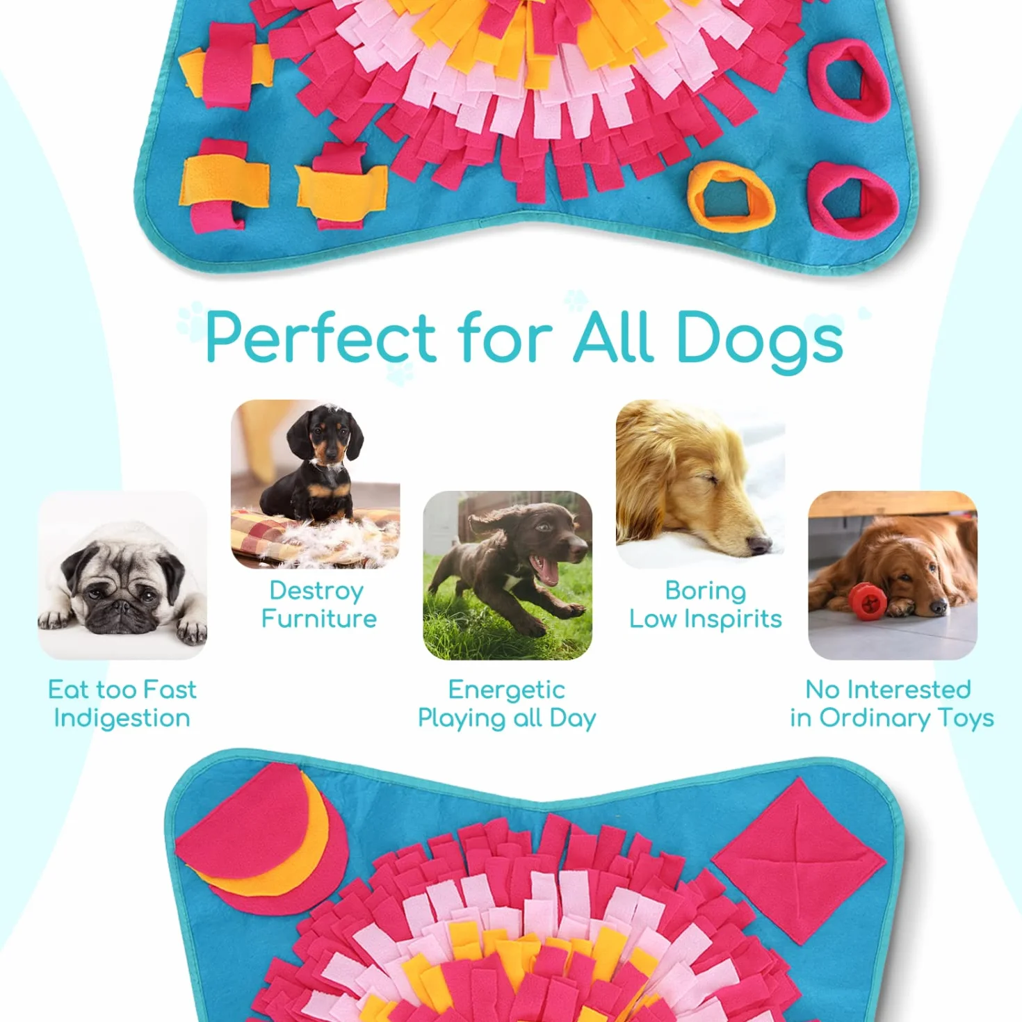 Nobleza - Sniffing Mat Tappetino Olfattivo Cane, Giochi Attivazione Mentale Cane, Tappeto Cani Giochi intelligenza, Tappetini Puzzle per Addestramento Cani Lavabile Interattivi, 70 * 70CM
