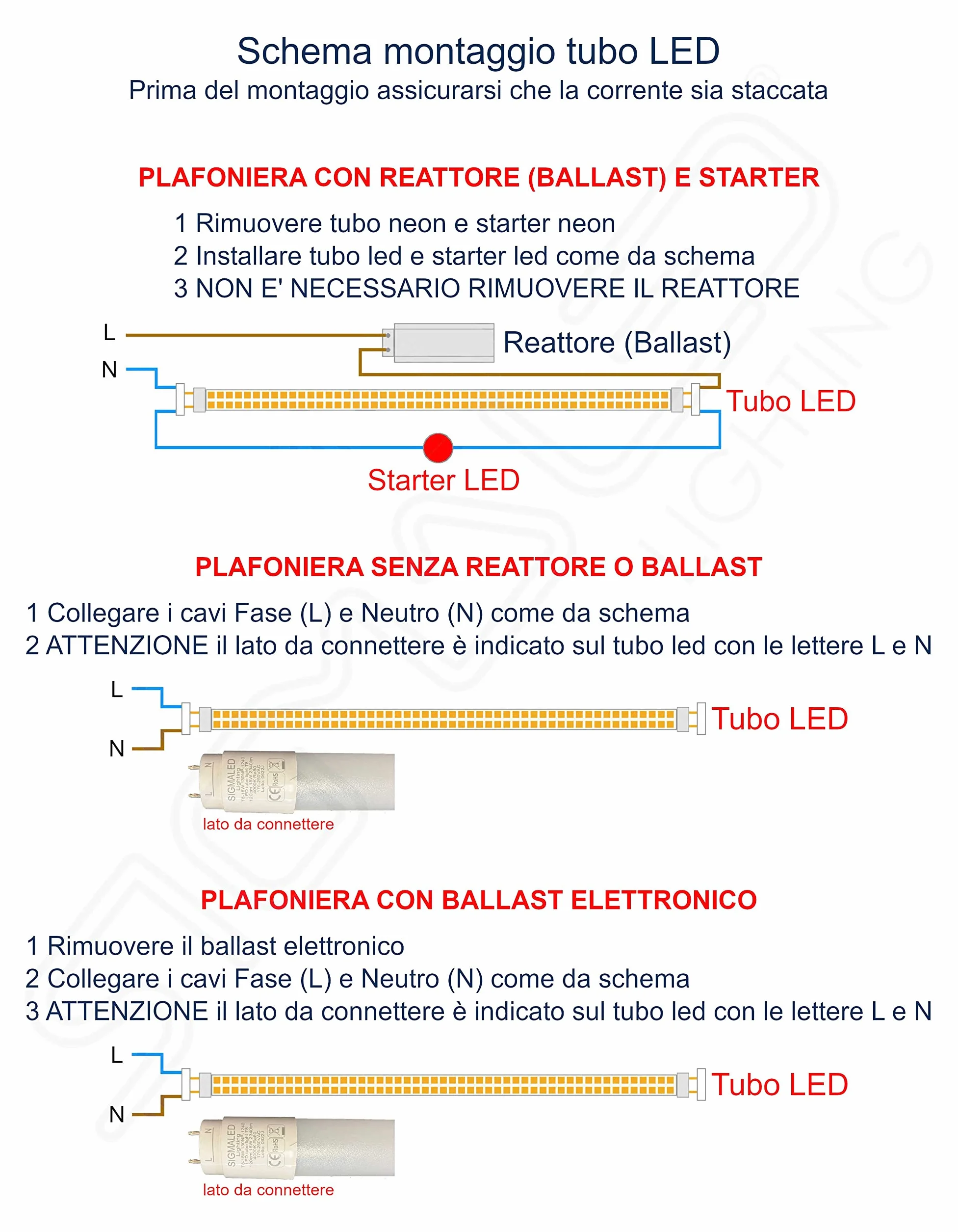 Sigmaled lighting - TUBO LED T8 G13 60cm 9W PROFESSIONALE - Alta efficienza 1170lm (130lm/W) - Luce bianca FREDDA 6000K - Sostituisce neon 18W - Fascio 300° - LED starter fornito - PACK da 10