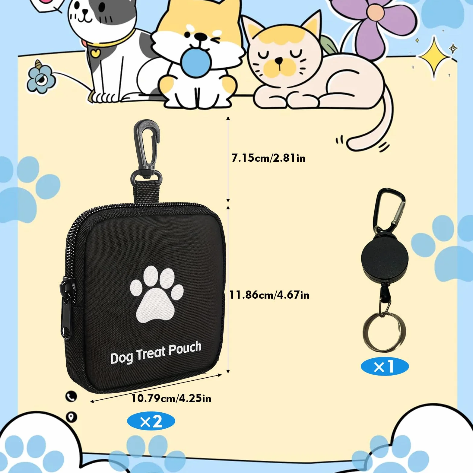 VEGCOO 2 Pz Porta Premietti per Cani Borsa con Cerniera e Moschettone, Sacchetti Portatili per Animali Domestici in Piccola, Borsa Addestramento Cane Porta Premietti per Cani per Viaggi, Uso Esterno