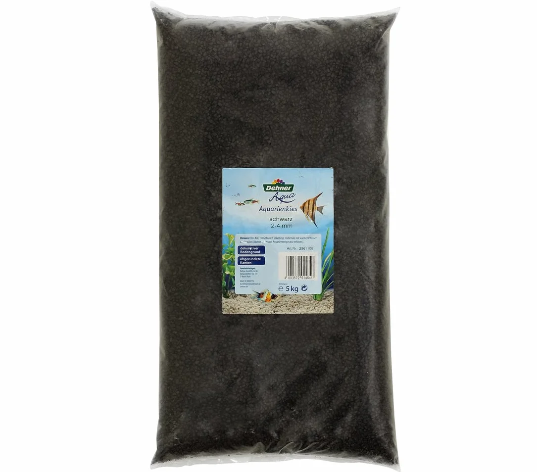 Dehner - Ghiaia per Acquario, granulometria 2-4 mm, 5 kg, Colore Nero (Etichetta in Lingua Italiana Non Garantita)
