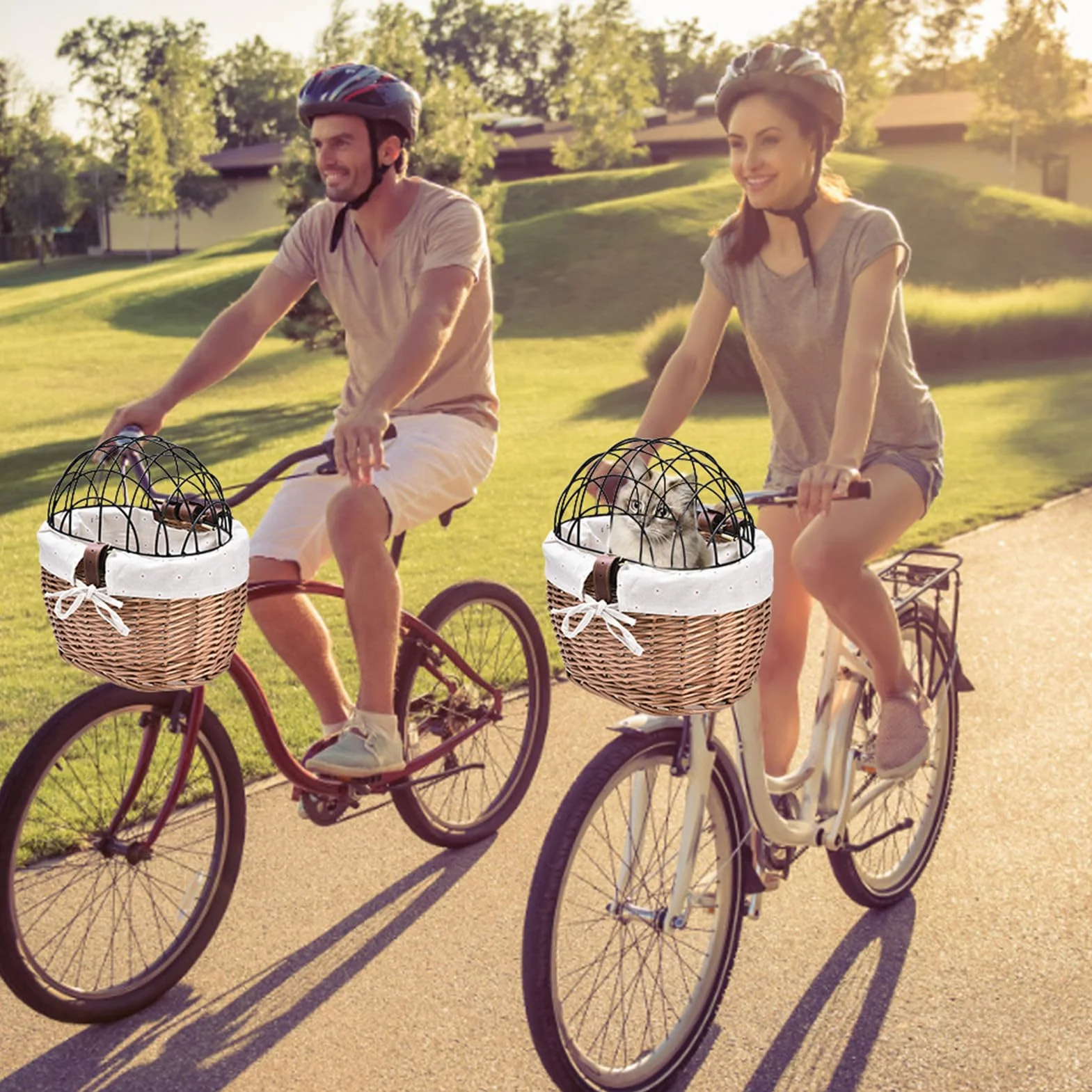 Cestino per bicicletta per cani | – Cestino per bicicletta in rete con copertura in rete, rimovibile il manubrio anteriore, piccoli e gatti