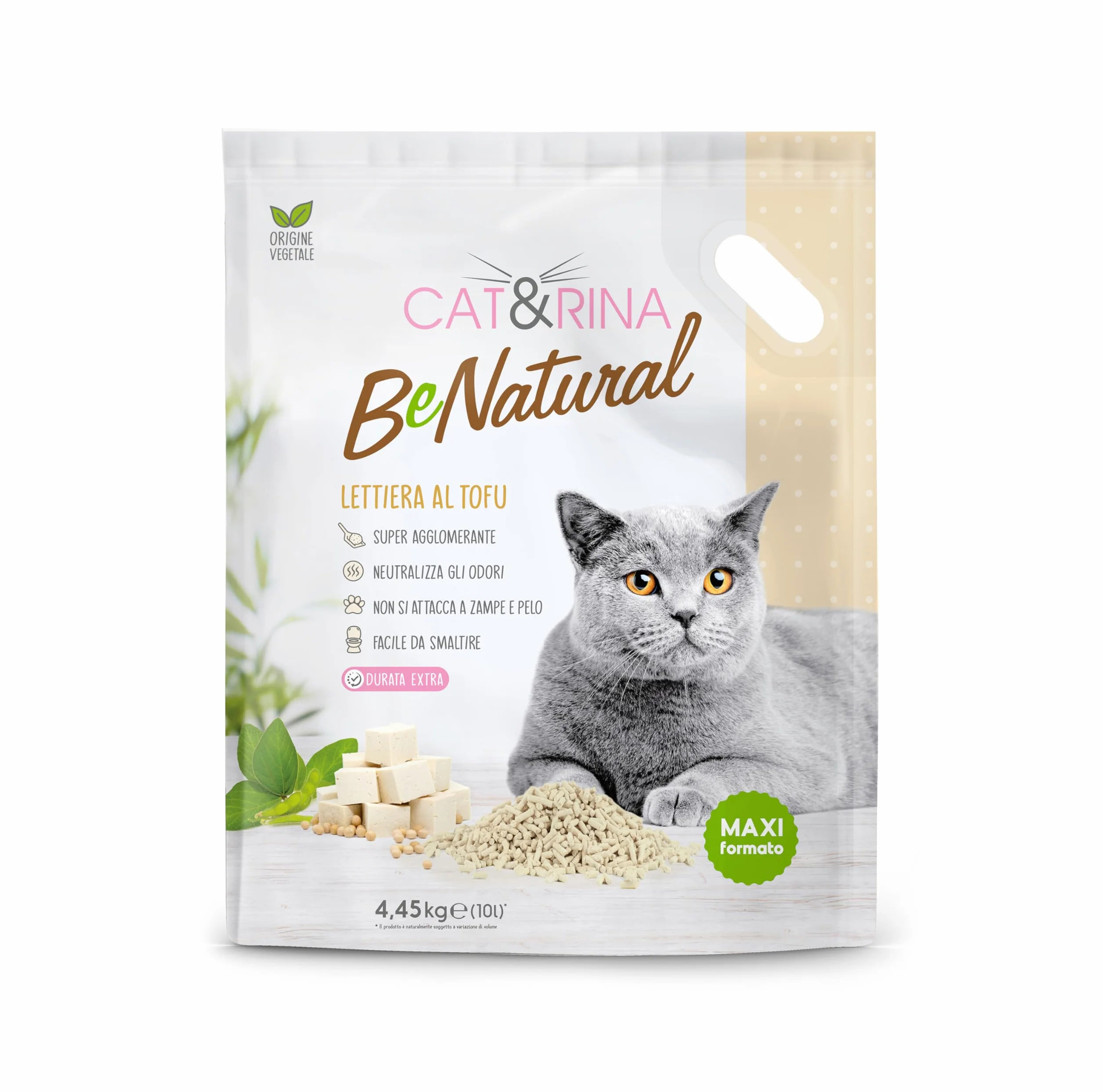 Cat&Rina lettiera per gatti al tofu da 10l. Lettiera gatto agglomerante vegetale. Fino a 60 giorni di utilizzo. Si smaltisce nell'organico o nel wc. Sabbia anti odore formato maxi. Naturale, 1478.7