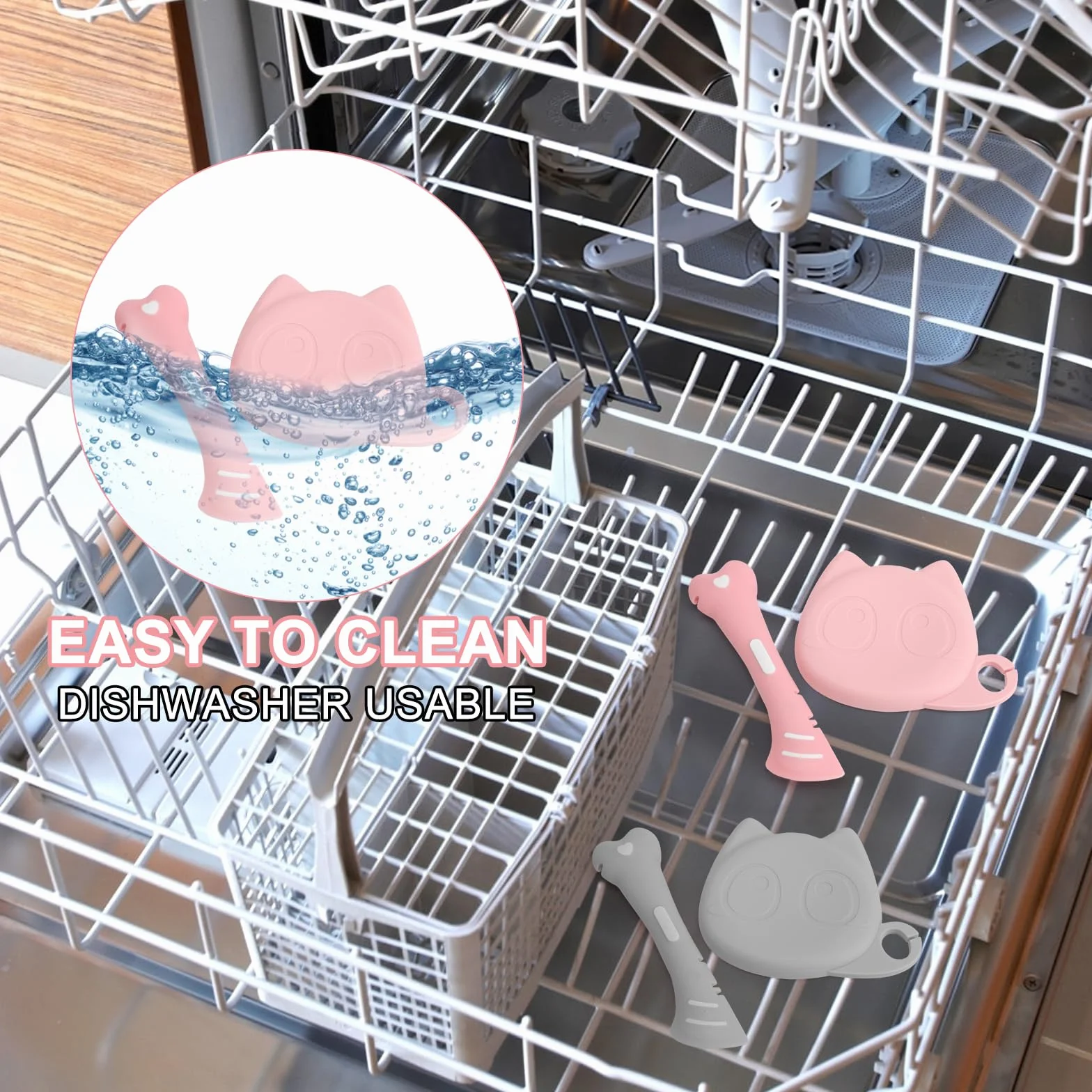 Set di 2 cucchiai per cibo per gatti, multifunzionali, apriscatole e custodia in silicone senza BPA, per alimenti per animali domestici, gatti, cani, alimenti per animali domestici