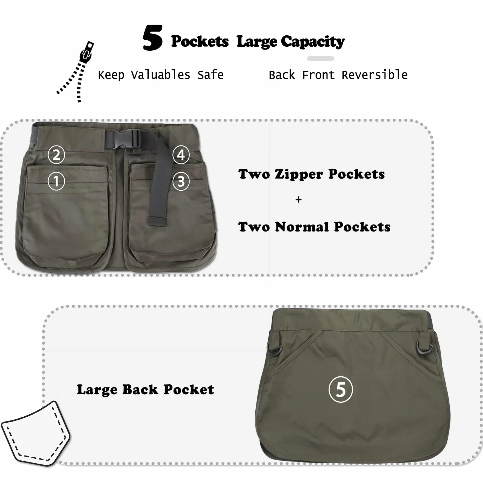 Grembiule da addestramento per cani, con tasche staccabili e cintura regolabile, tasche in vita, per donne e uomini (verde)
