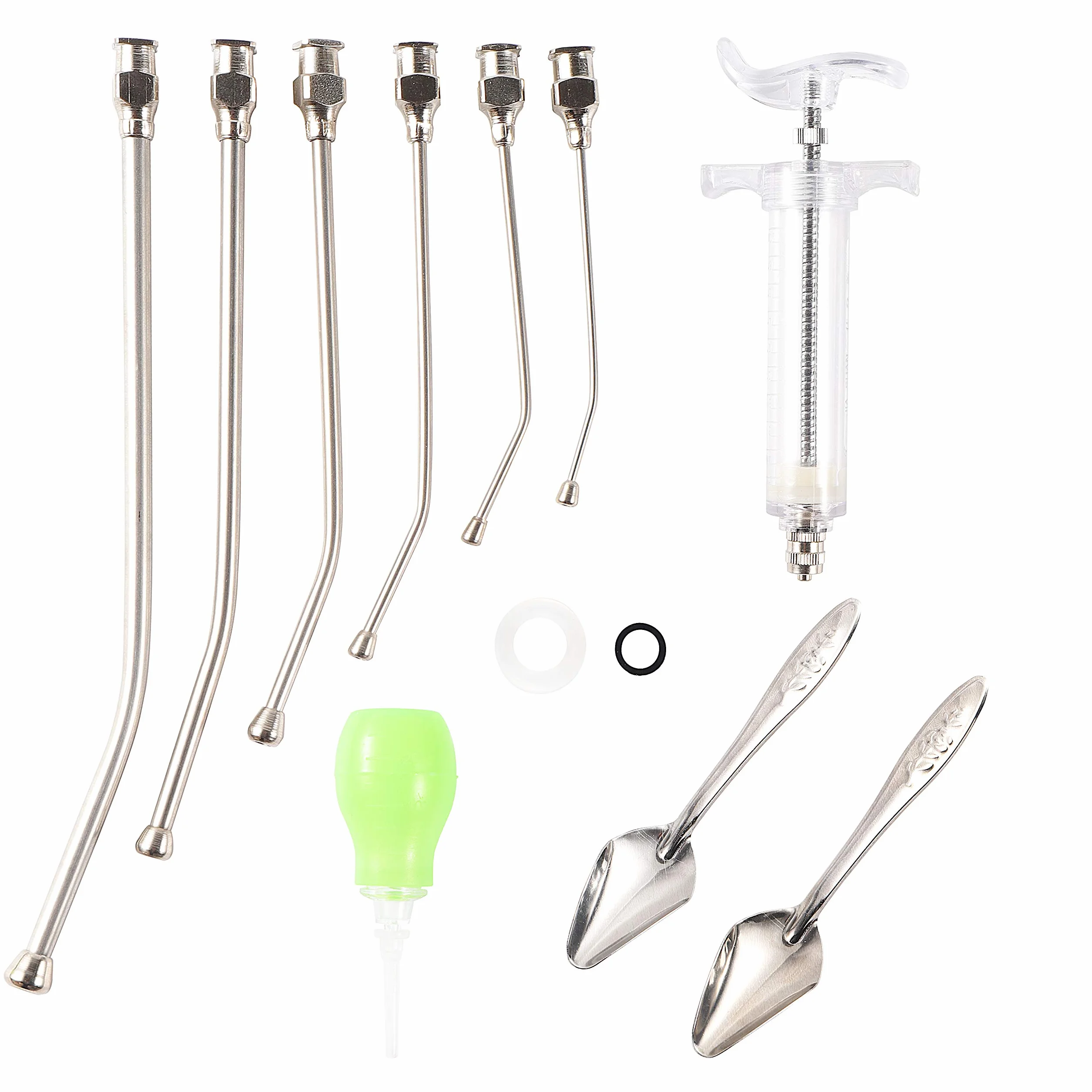 20/50MLBaby Bird Parrot - Siringa manuale per l'alimentazione con 6 tubi curvi Gavage e cucchiaio in metallo in acciaio inox (20 ML)