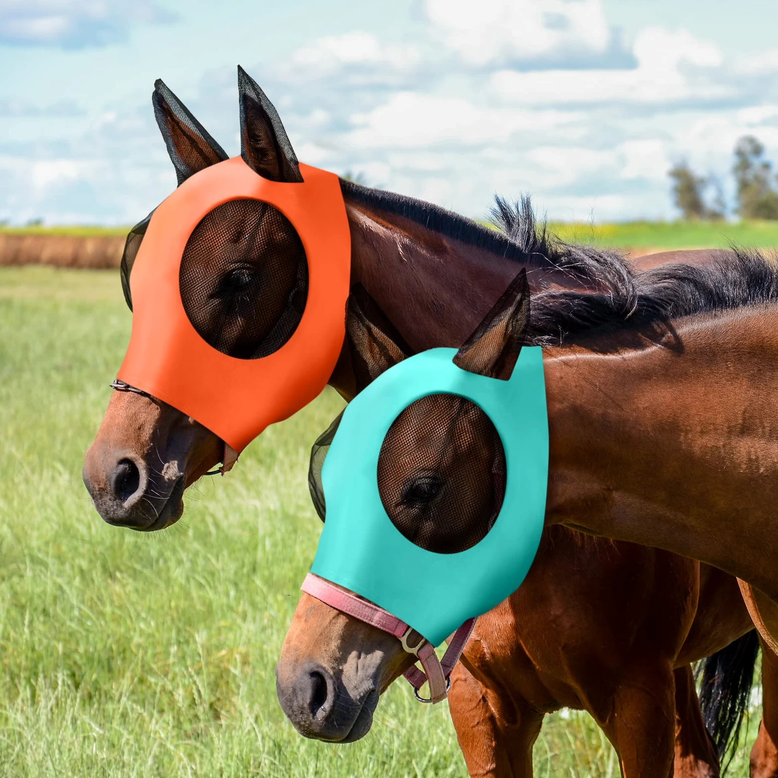 Qualirey 8 pezzi maschera per mosca cavallo confortevole maschera per cavallo con orecchie morbida elasticità antimosche protezione solare per cavallo (grande)