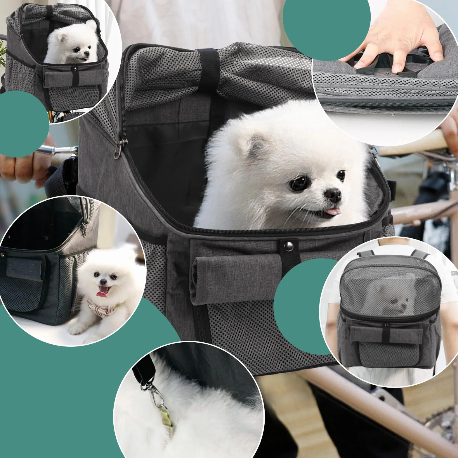 Cestino Bici anteriore, Cestino Bici Per Cani, Cestino Anteriore per Biciclettaper Animali, Anteriore per Bici Borsa a Mano con adattatore per manubrio, Pieghevole e Staccabile Cestino Multiuso