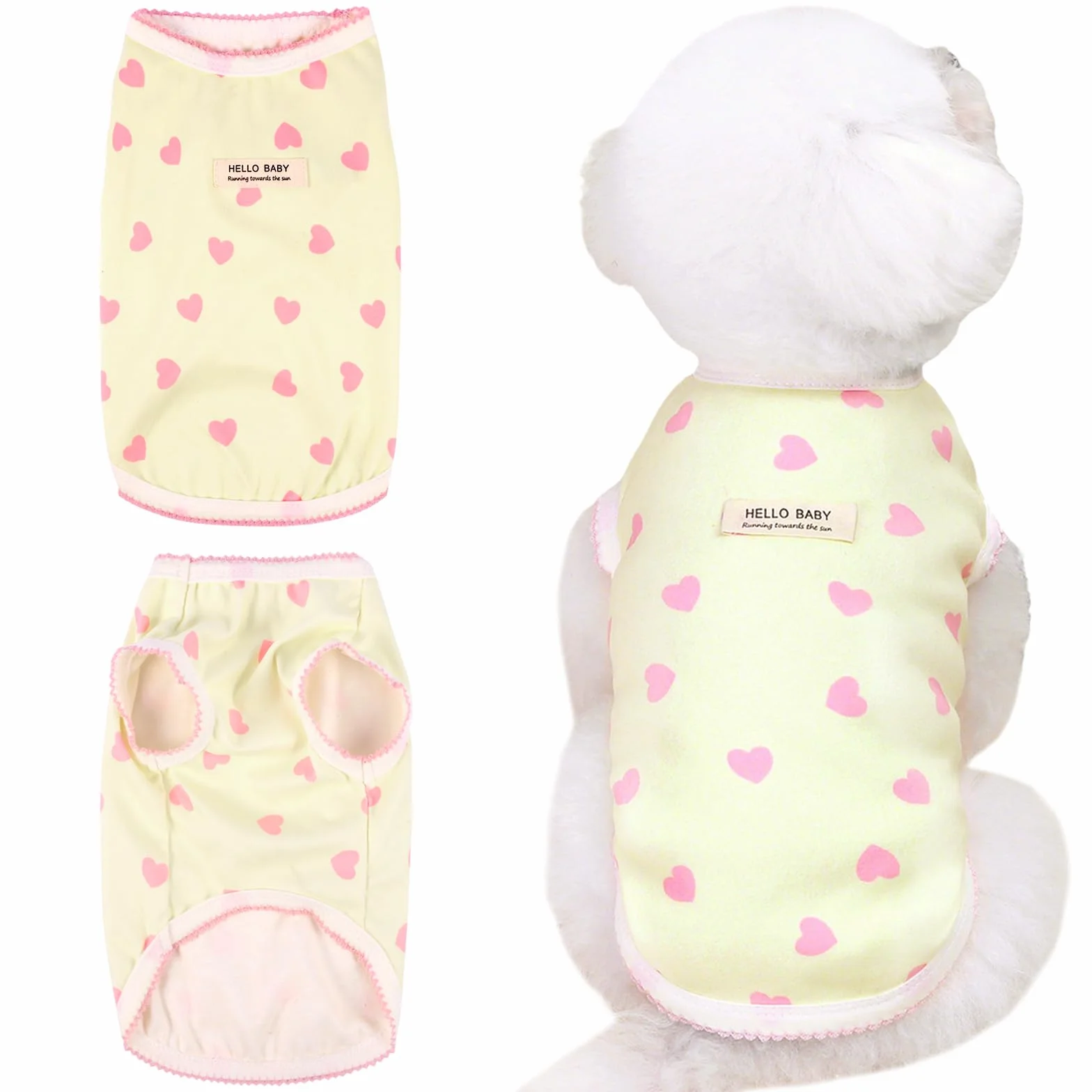 Maglietta Smanicata Estiva per Cani Piccoli e Gatti - Top con Cuori Stampati, Vestito Elastico Senza Maniche