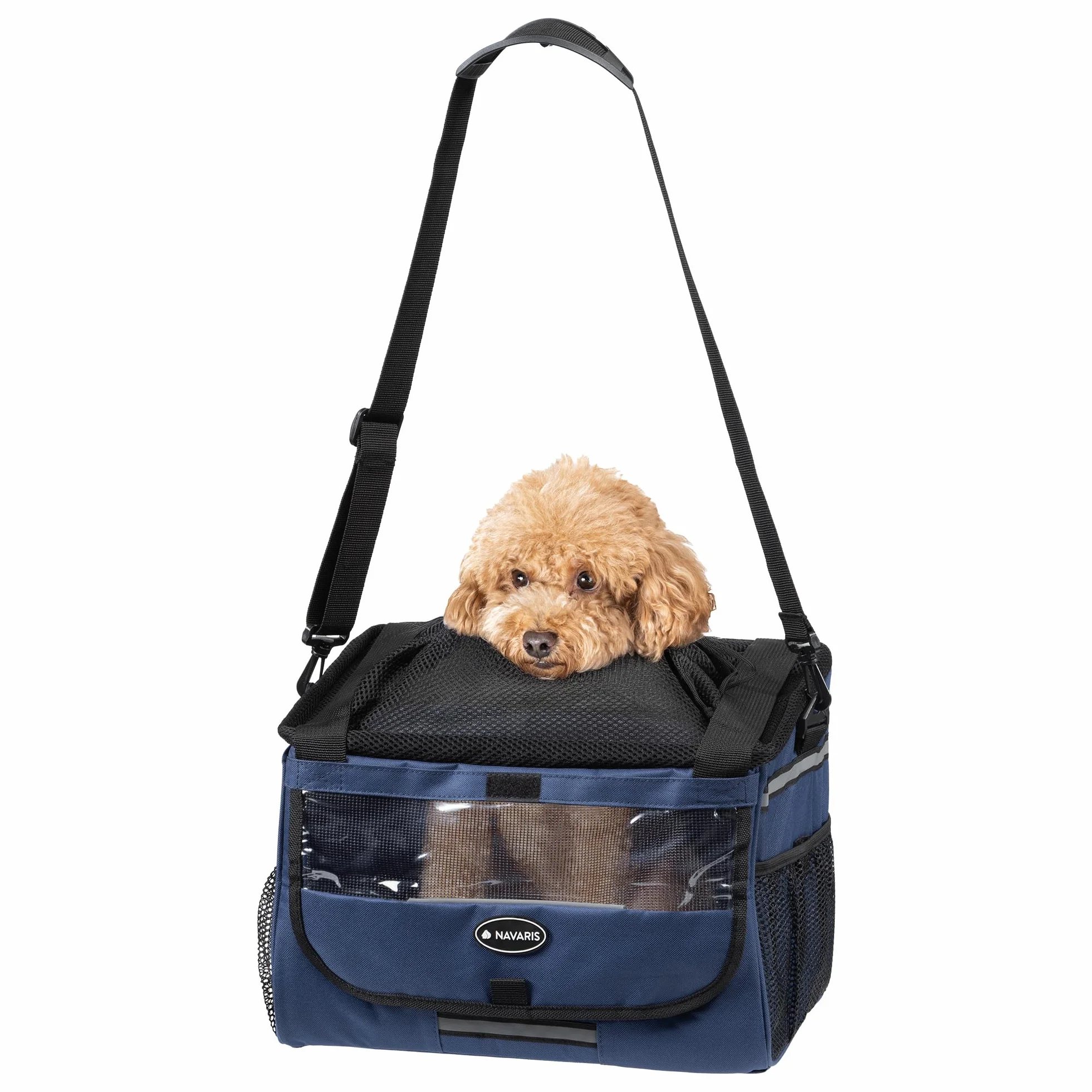 Navaris Trasportino per Cani - Cestino Bicicletta Anteriore - Cestino Bici per Cani 10 kg Sicuro e Stabile - Trasportino Cane con Cinghie di Fissaggio e Trasporto - Blu