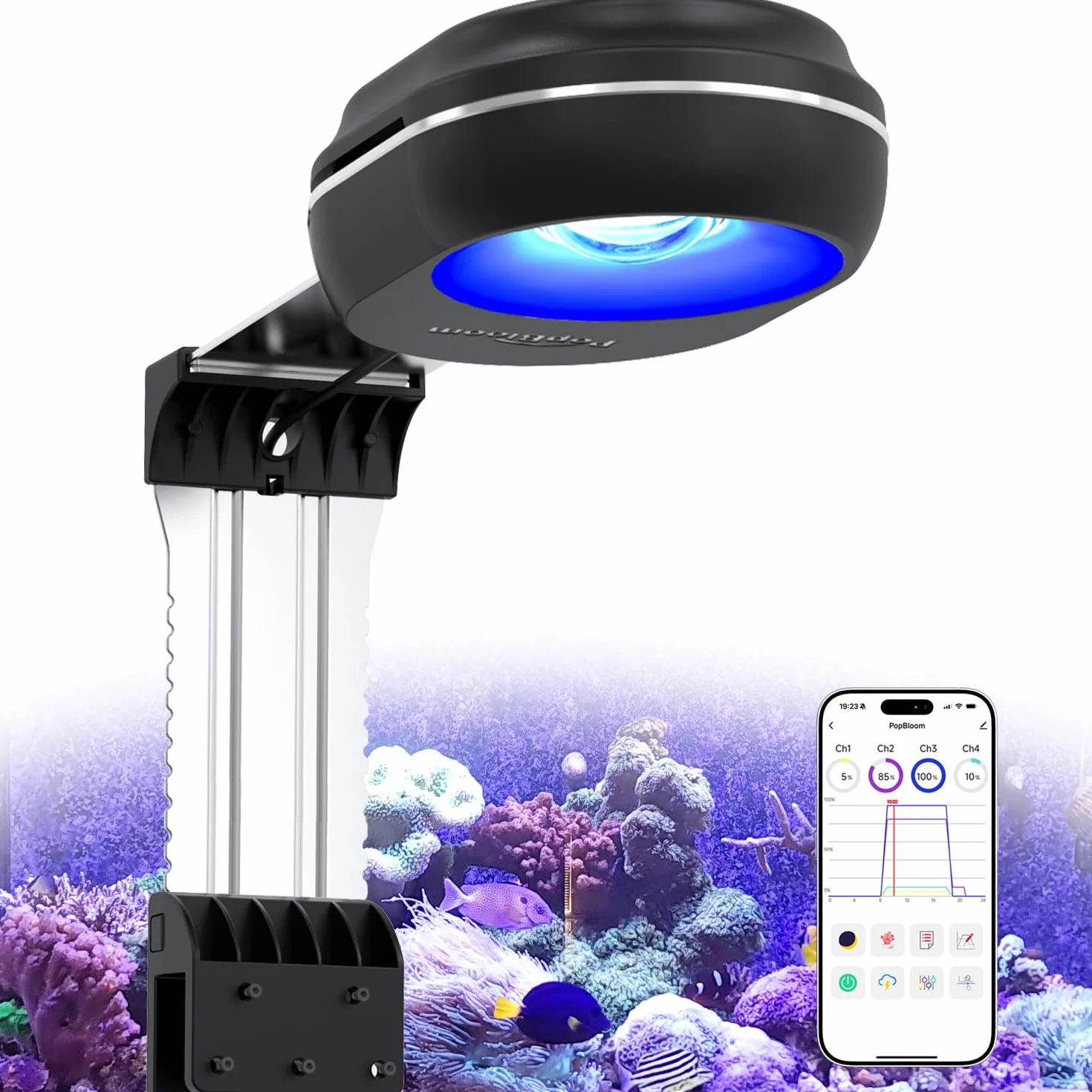 PopBloom RL60 WiFi LED Lampada Acquario Marino 60W Spettro Completo per Corallo
