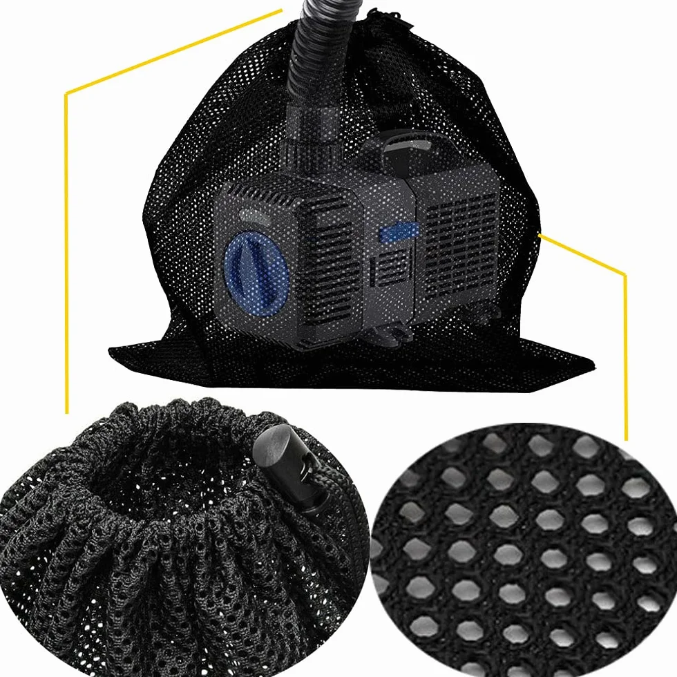Borsa per pompa, sacchetto a rete per filtro della pompa, sacchetto per filtro per pompa per laghetto, accessori per filtri per pompa dell'acqua per uso domestico (41 x 31 cm, nero)