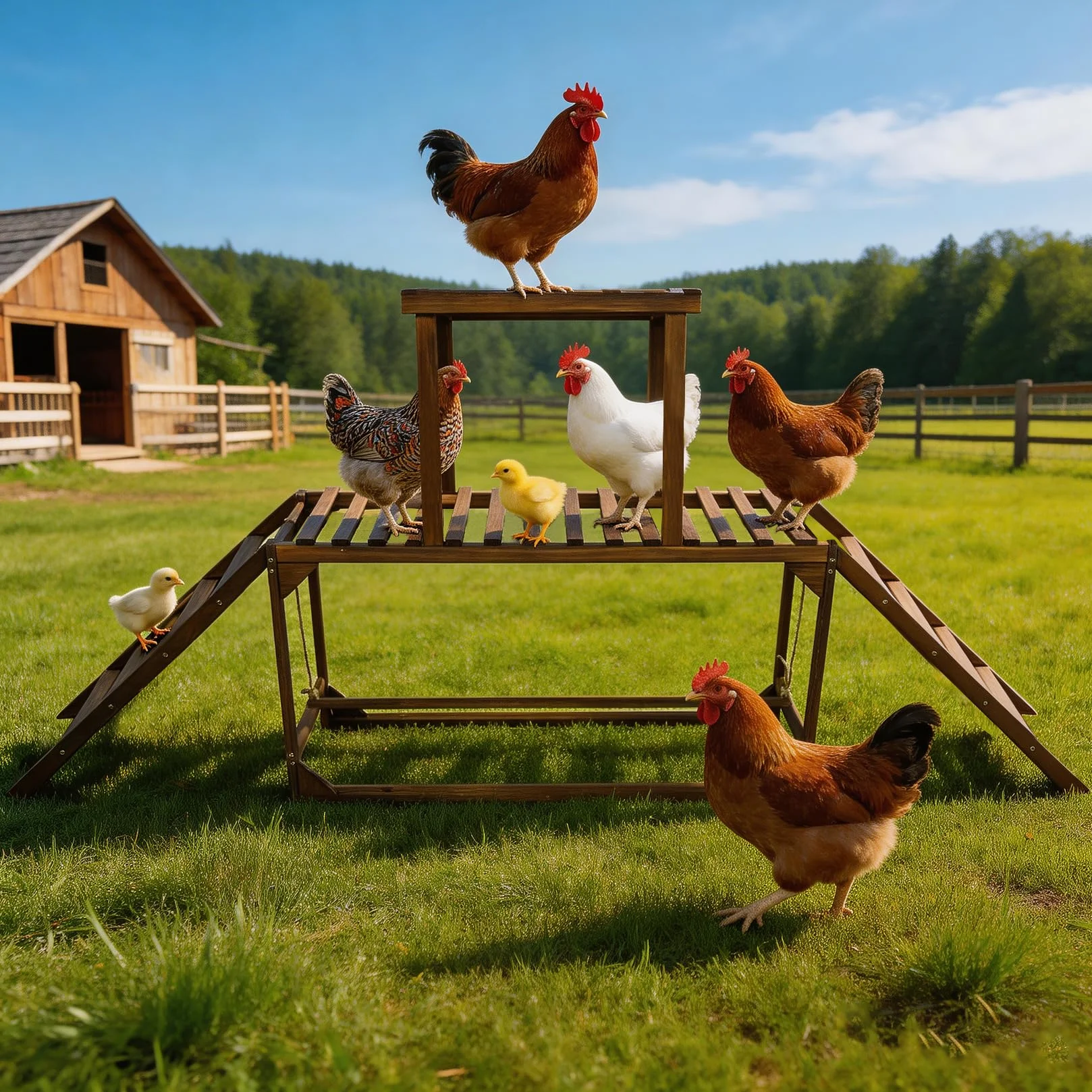 BingoPaw Trespolo per Galline in Legno: Altalena a Trespolo da Gioco per polli Struttura di gioco per polli in Legno di pino, 200x30x89cm