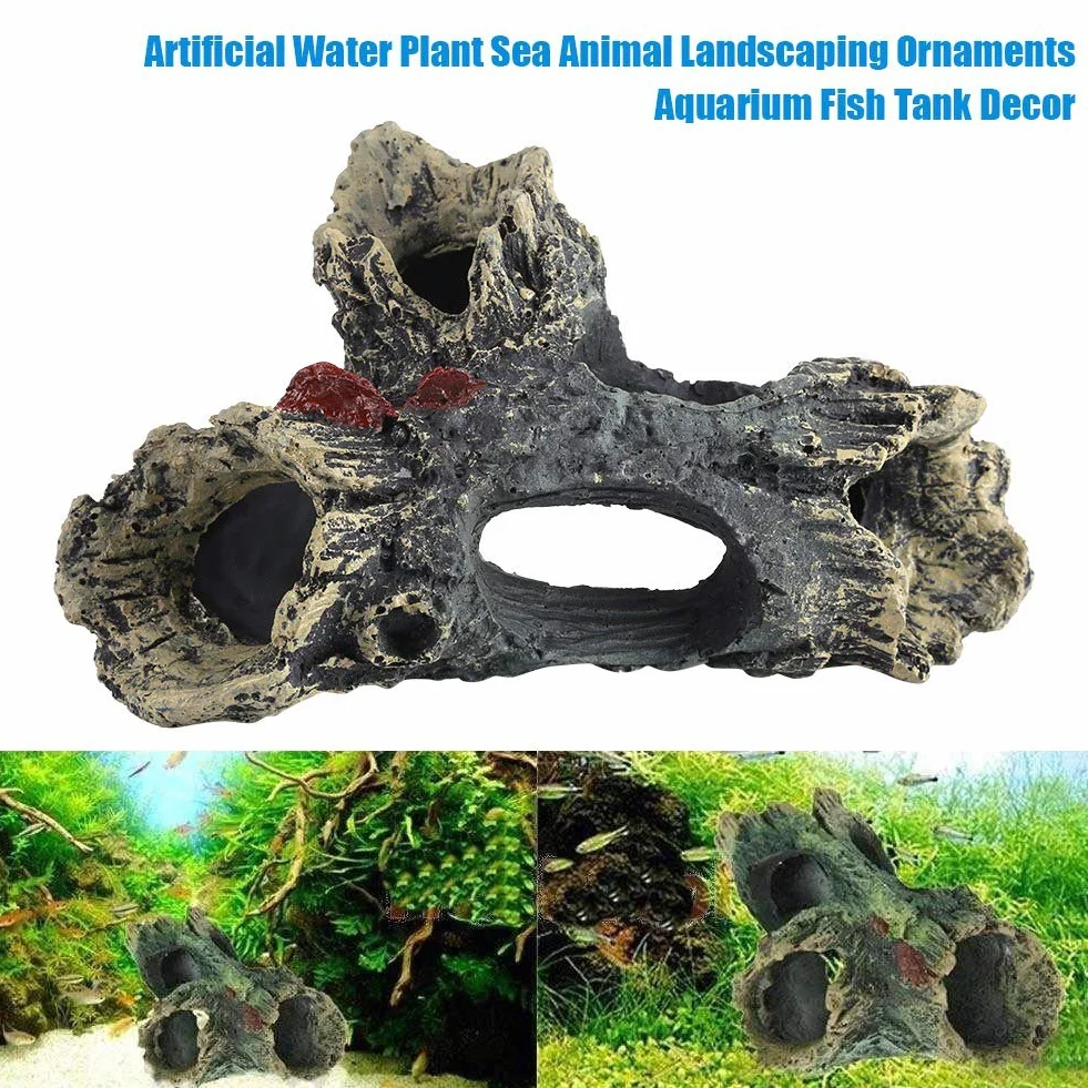 Arredo Acquario Resina | Ornamento Tronco Artificiale con Grotta per Decorazione Paesaggi Acquatici Naturali | Atossico e Sicuro per Pesci - Dimensioni 15x10x8 cm