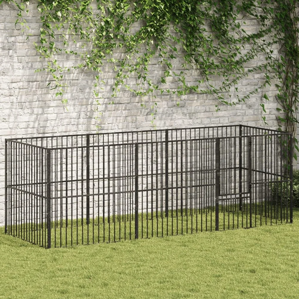 vidaXL Box per Cani 8 Pannelli Nero Acciaio Zincato