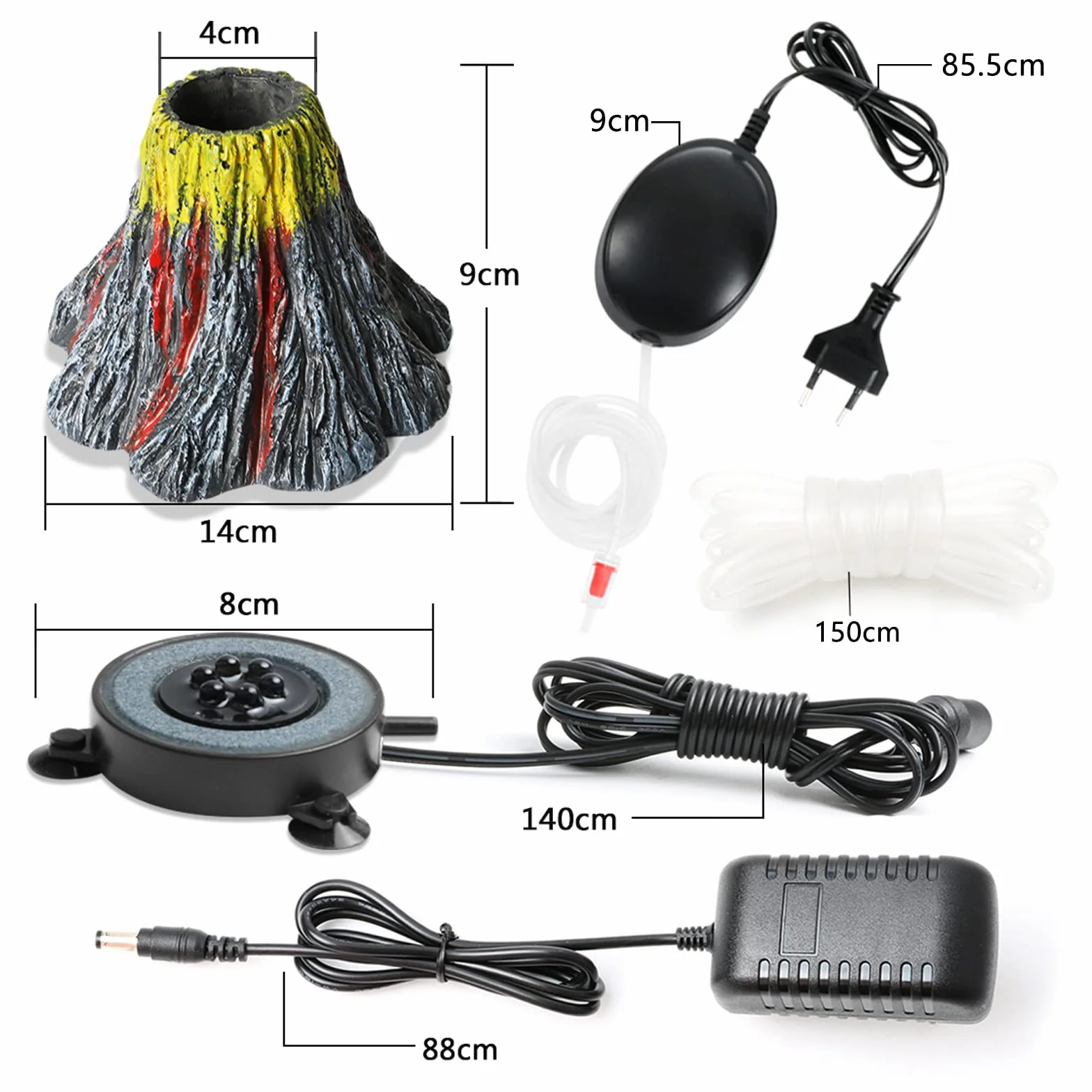 Acquario Bubble Light LED Illuminazione Subacquea a Bolle d'Aria, IP68 Impermeabile Kit di Ornamenti Vulcano con Pompa d'Aria