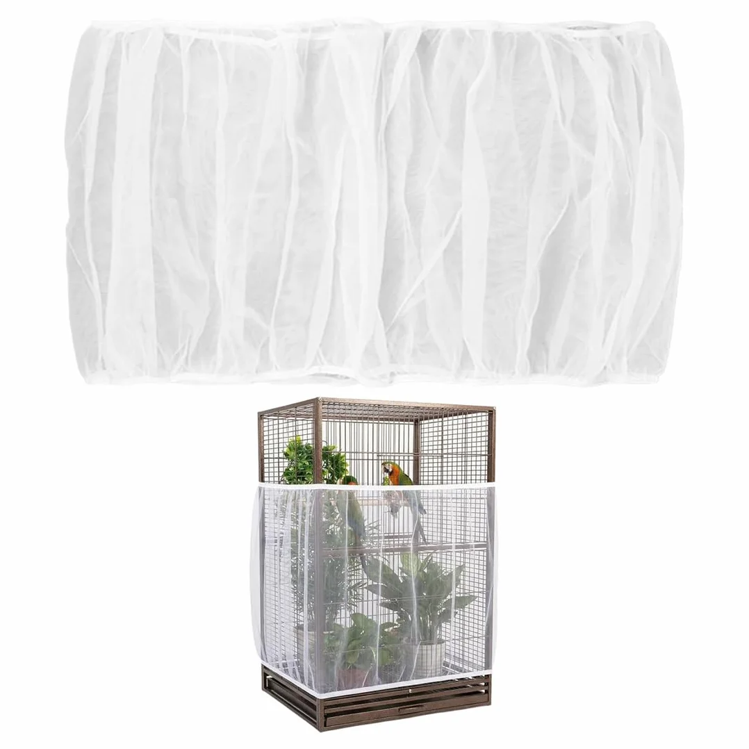 Birdcage Covers, 1 rete protettiva per gabbia per uccelli - Rete traspirante e antipolvere, circonferenza 120-140 cm, altezza 30 cm (bianca)