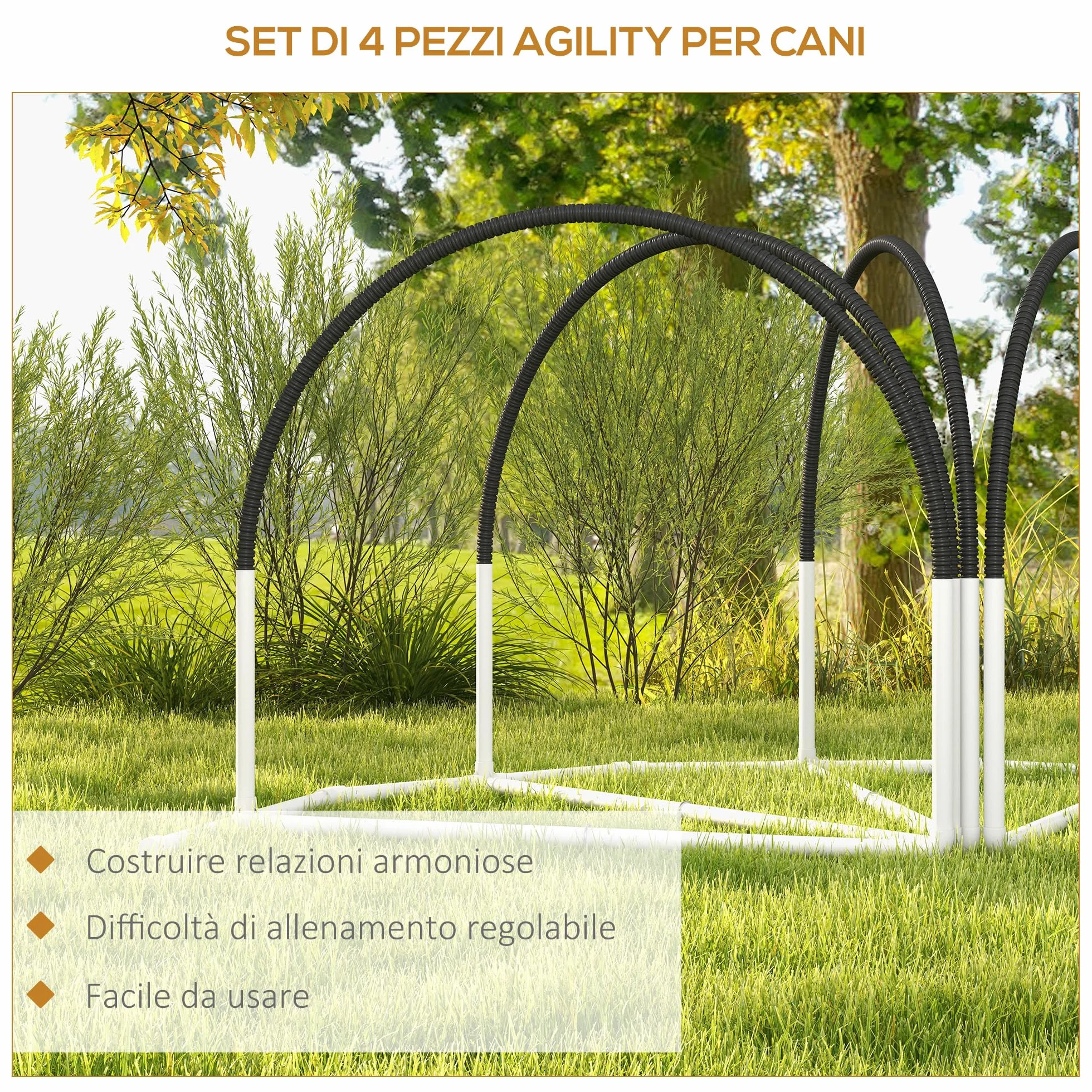 PawHut Set Agility Dog 4 Pezzi con 4 Picchetti, Attrezzatura Agility Dog in PE e ABS con Borsa in Tessuto Oxford, 89x69x99 cm, Bianco e Nero