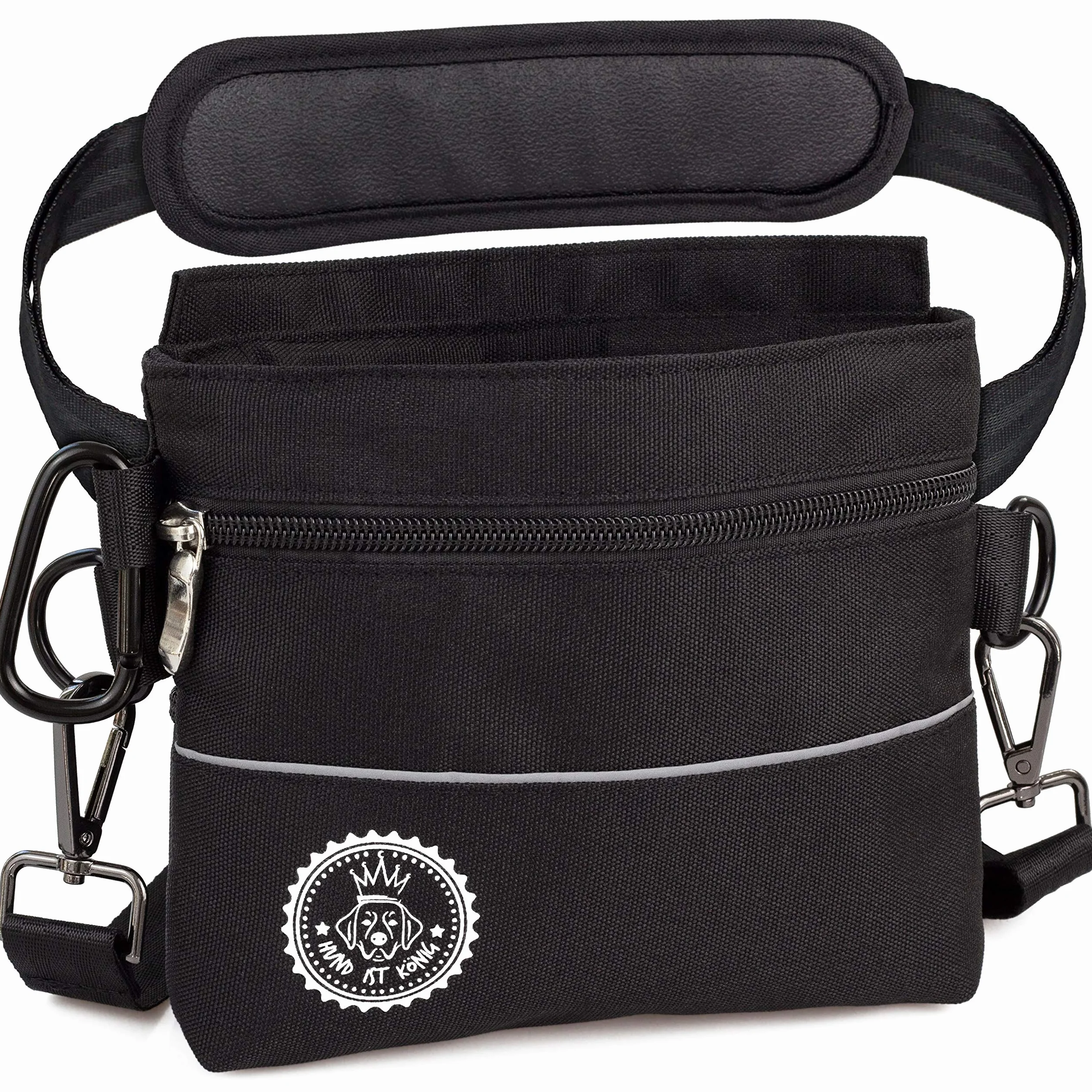 Borsa per premietti cane con tasca magnetica a una mano, 2 tasche con cerniera, tasca interna rimovibile, cinghia per spalla imbottita, moschettone gratuito, perfetto per addestramento agility canino