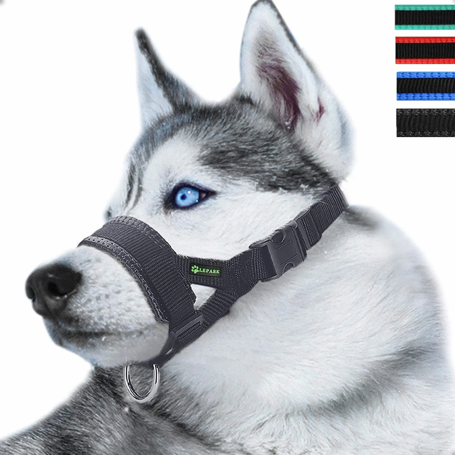 ILEPARK Museruola per Cane in Nylon, Contro morsi e abbaio, con Anello Regolabile (M,Nero)