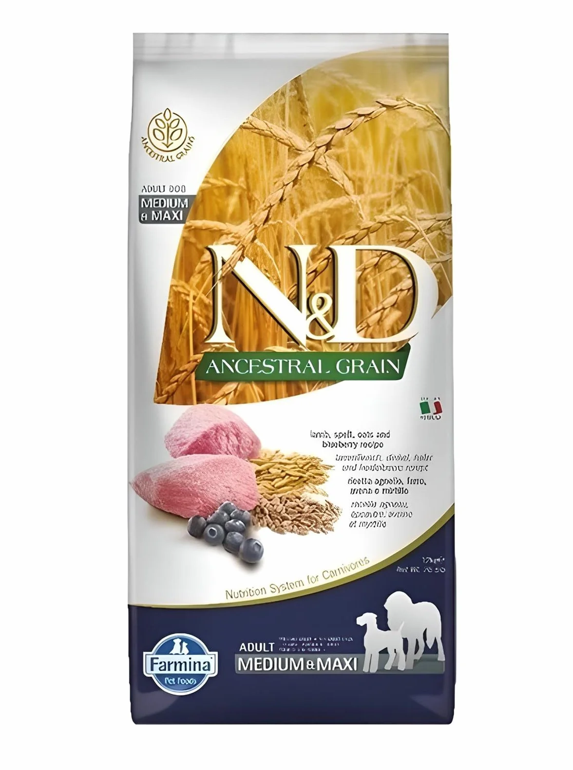 N&D ANCESTRAL GRAIN Dog Lamb Spelt Oats Blueberry Adult Medium Maxi 12kg