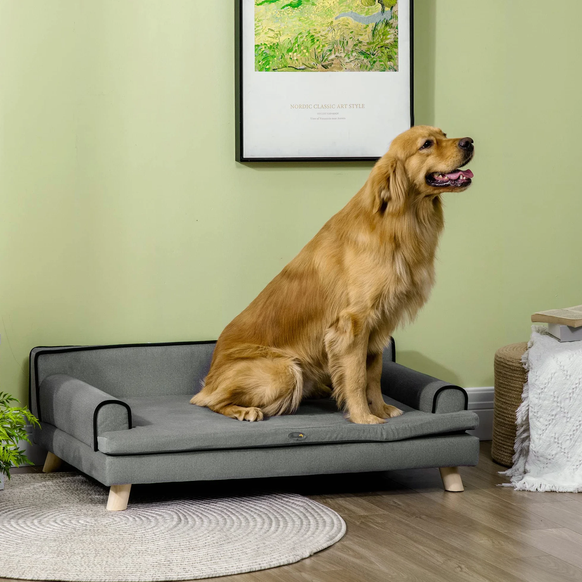 PawHut Divano per cani con gambe, tessuto impermeabile per cani di taglia grande e media, grigio