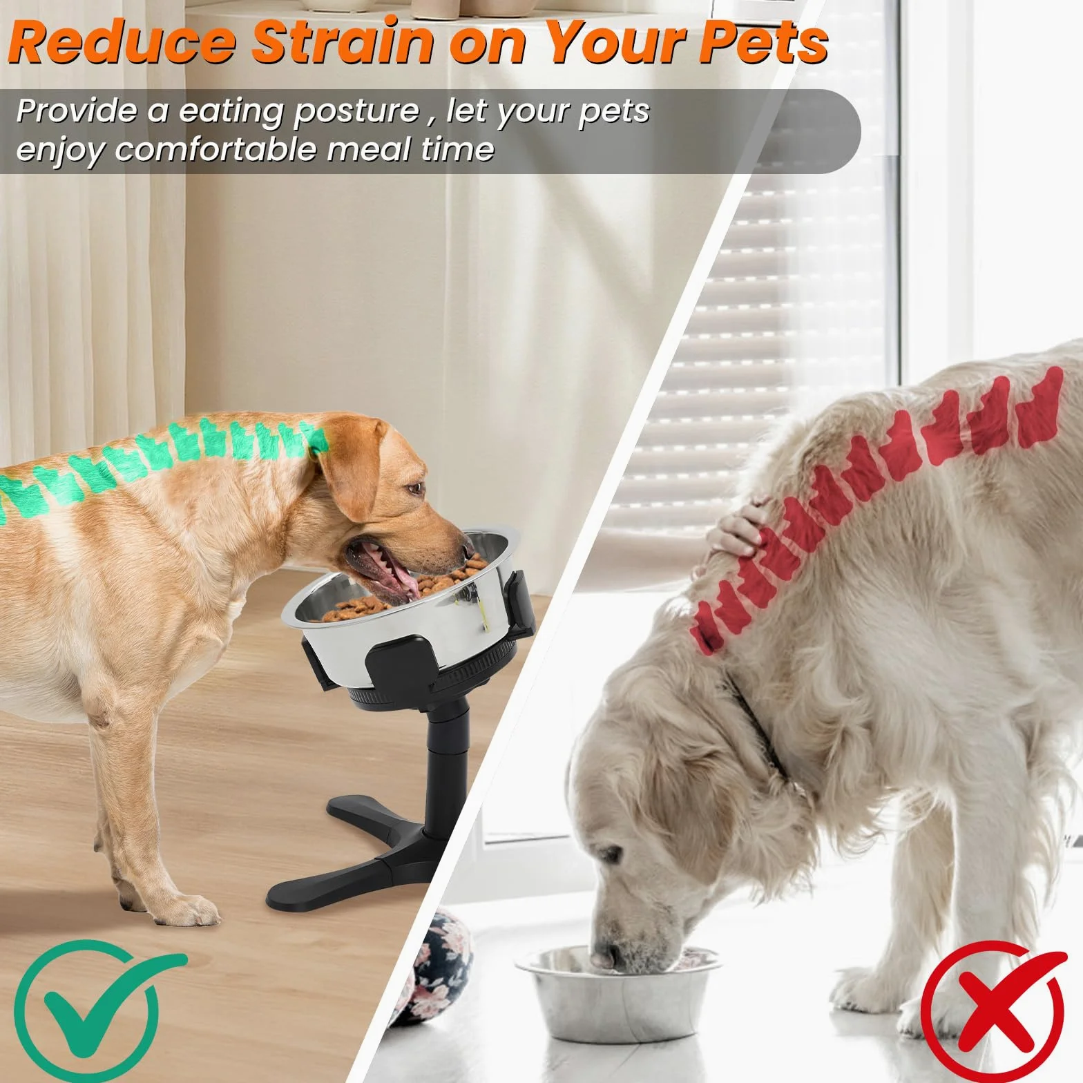 Ciotole Rialzate per Cani Grandi, Porta Ciotole per cani, 3 Altezze & Angoli Inclinazione, Compatibile Con Ciotole In Acciaio Inossidabile & Per cani Medi E Grandi