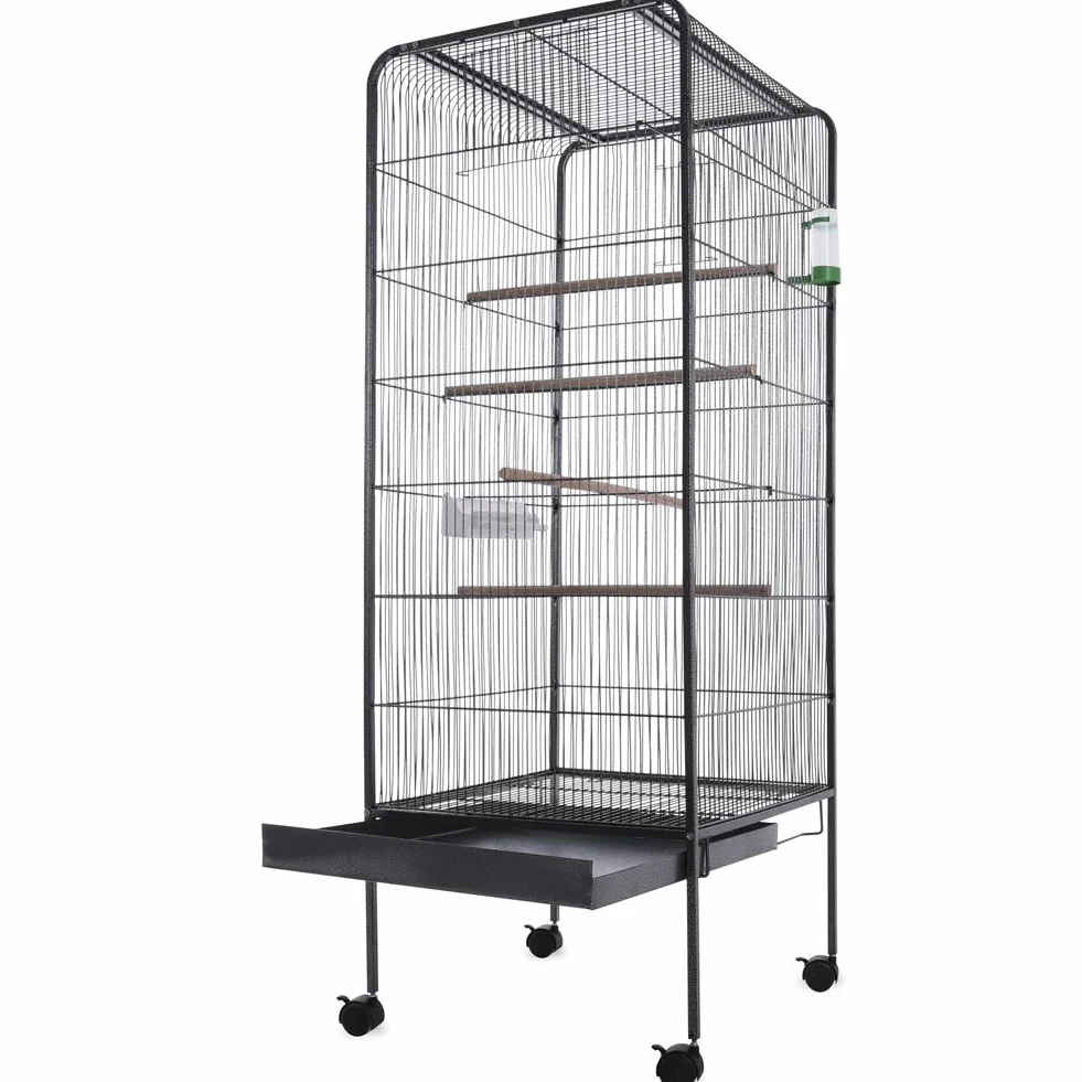 BAKAJI Voliera XXL per Uccelli Pappagalli Canarini Parrocchetti Altezza 150 cm Gabbia Grande in Metallo Bird House Cassetto Estraibile per la Sabbia, Adatta per Interno ed Esterno