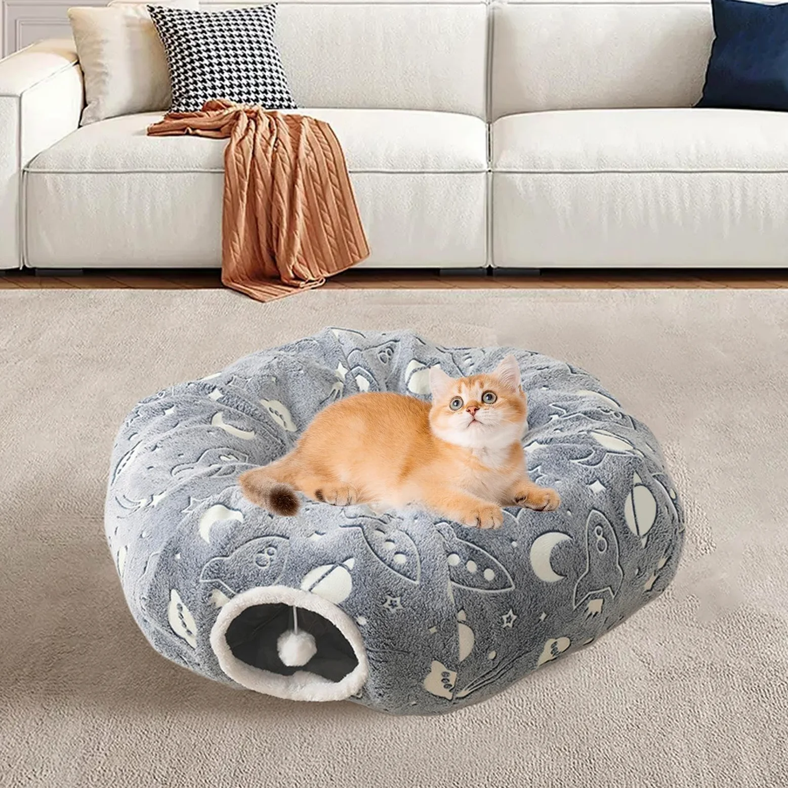 Cuccia Tunnel Per Gatti Cuccia Tunnel A Ciambella Per Gatti | Riposo Piumato Piegevole per Animali Piccole Medie Grandi Taglie