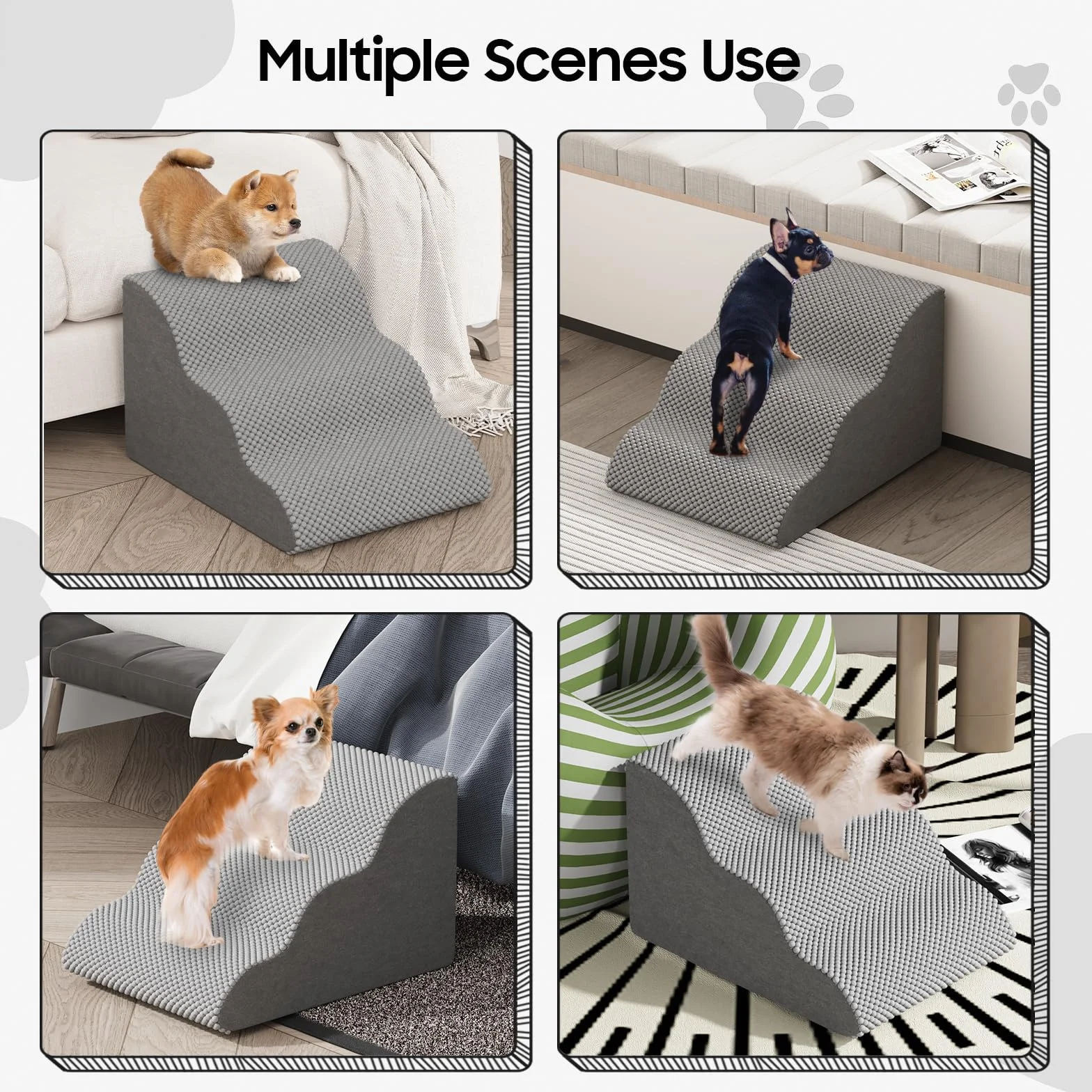 Scaletta per animali domestici per cani e gatti di piccola taglia, design curvo con copertura impermeabile, gradini in schiuma ad alta densità per letti o divani, resistente e leggera, a 3 strati, 55