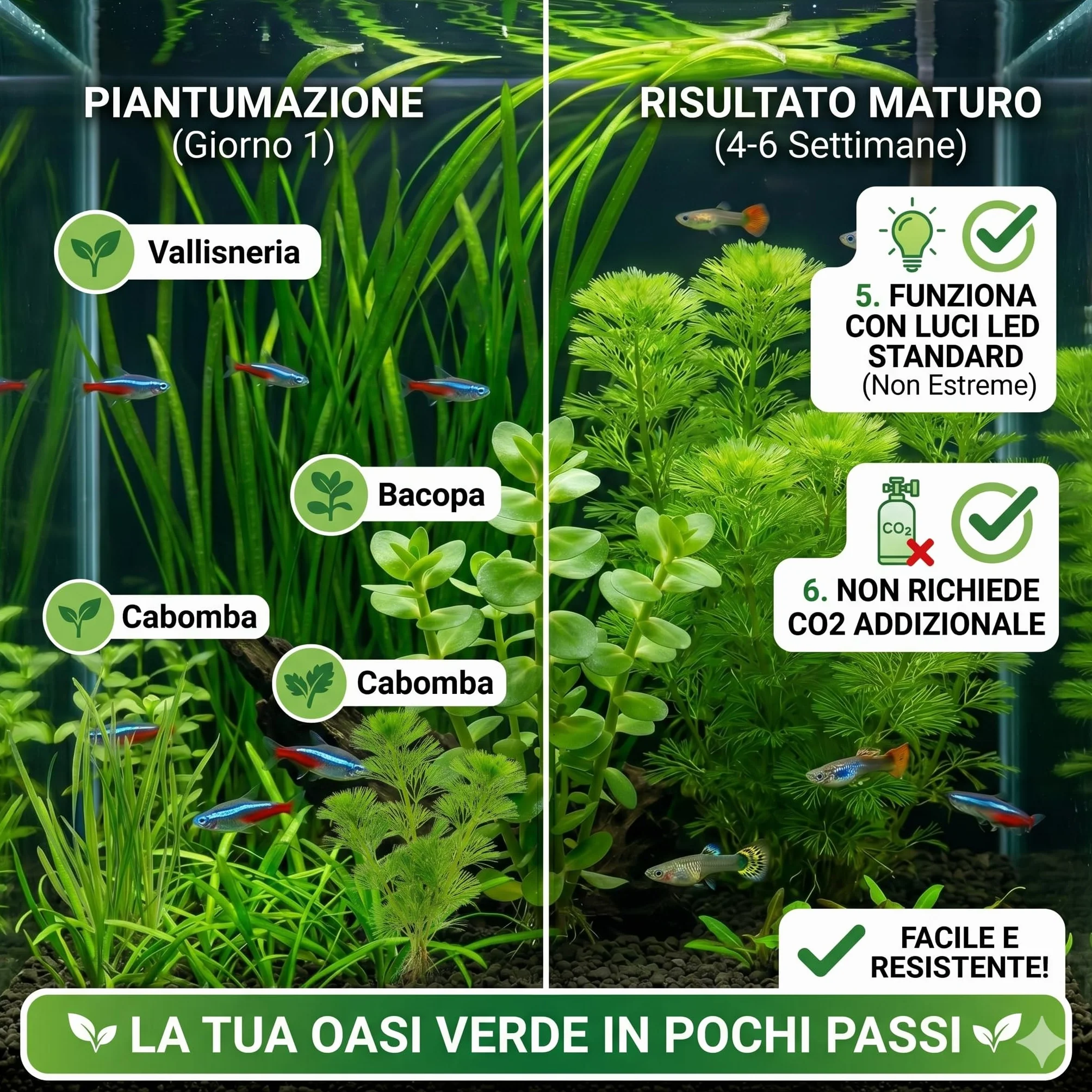 Set 3 Piante Vere Acquario: Vallisneria, Bacopa, Cabomba - Kit Piante Vive per Pesci d'Acqua Dolce, Facili da Coltivare e Ideali per Principianti in Ogni Acquario