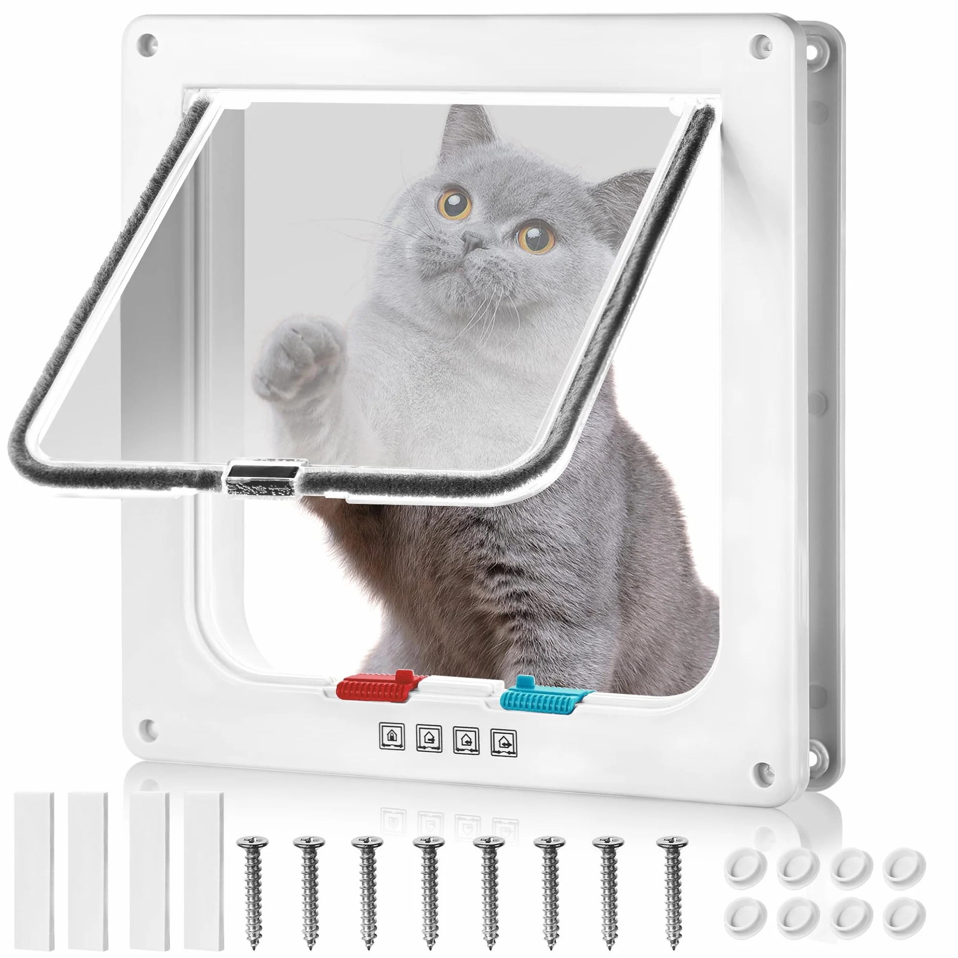 Acrilico Gattaiola per Gatti,Fine con Chiusura a 4 vie Porta per Gatti Animali Domestici, Facile da installare, Porticina per Gattis per Porte Interne ed Esterne per Finestre e Pareti (M)