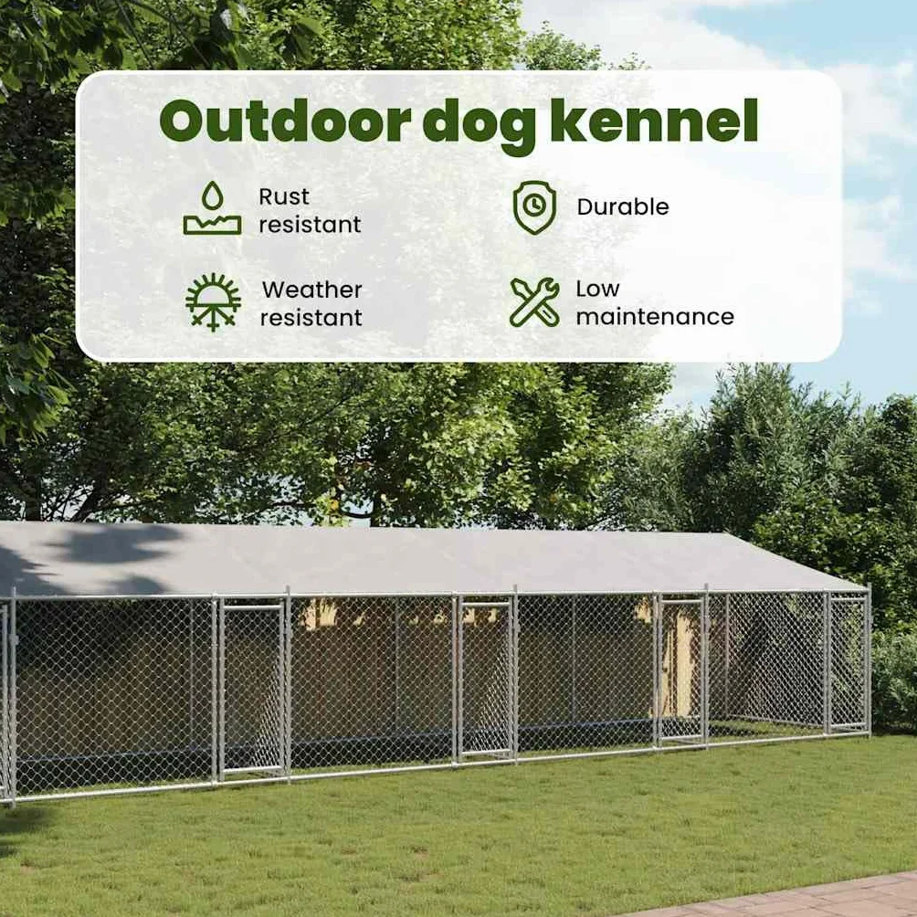 vidaXL Gabbia Cani con Tetto e Porte Grigia 10x2x2 m Acciaio Zincato, Gabbia per Cani con Tetto, Cuccia per Cani, Box per Cani